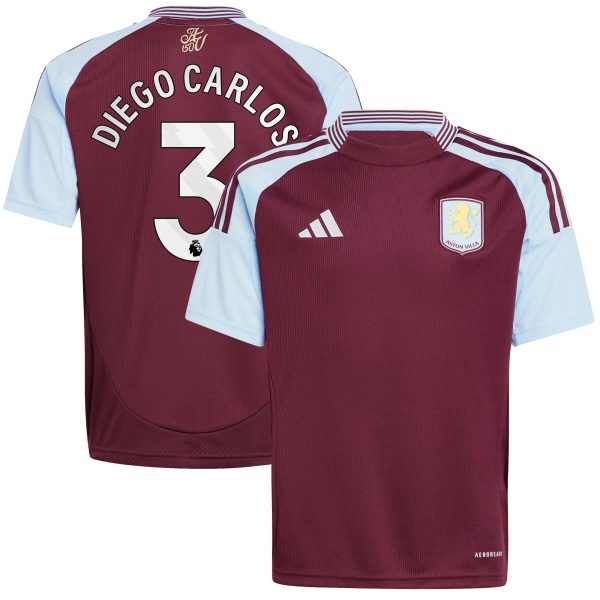 Aston Villa Jerseys - Official aston villa adidas home shirt 2024-25 – kids with diego carlos 3 printing Collection for AVFC Fans
