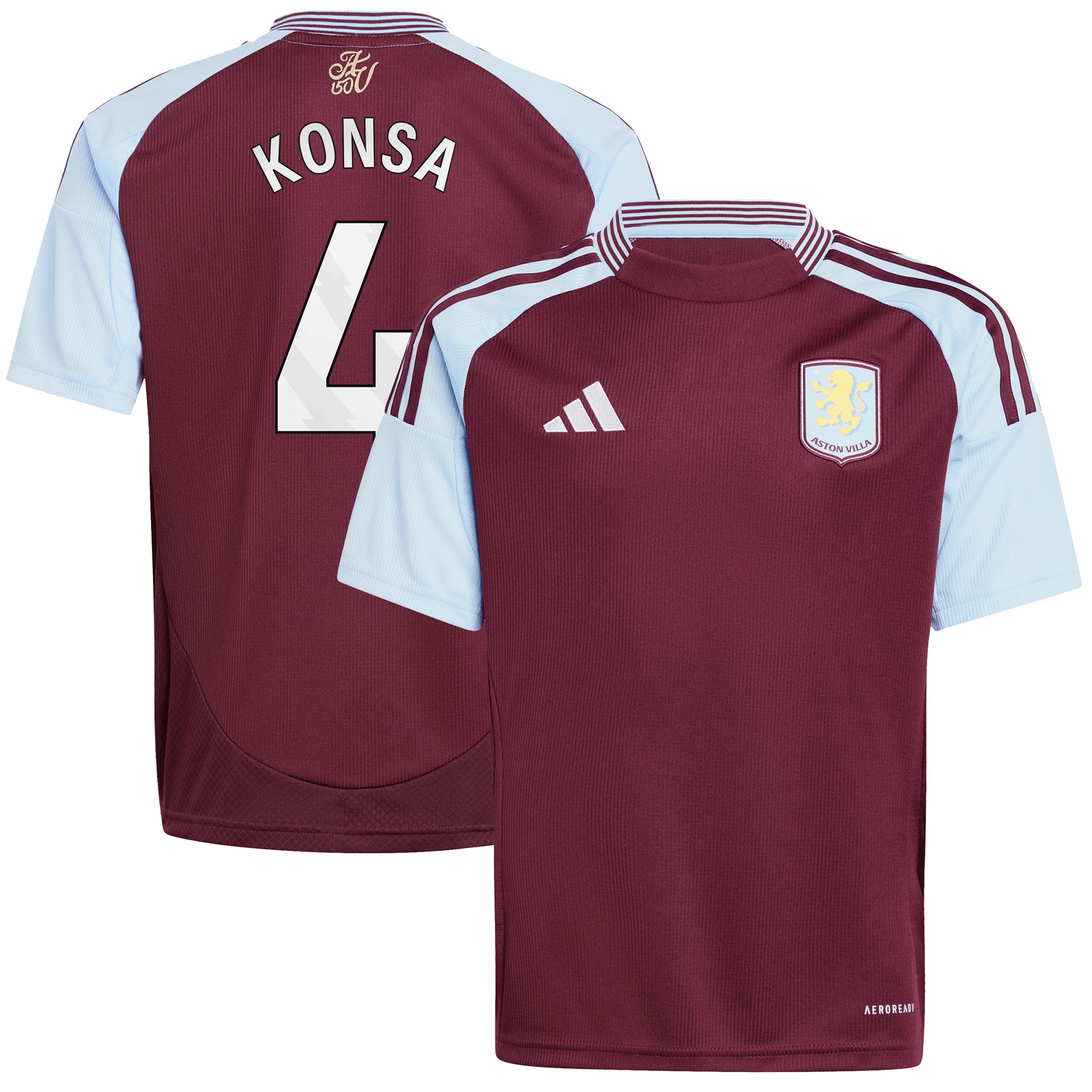 Aston Villa Jerseys - Official aston villa adidas home shirt 2024-25 – kids with konsa 4 printing Collection for AVFC Fans