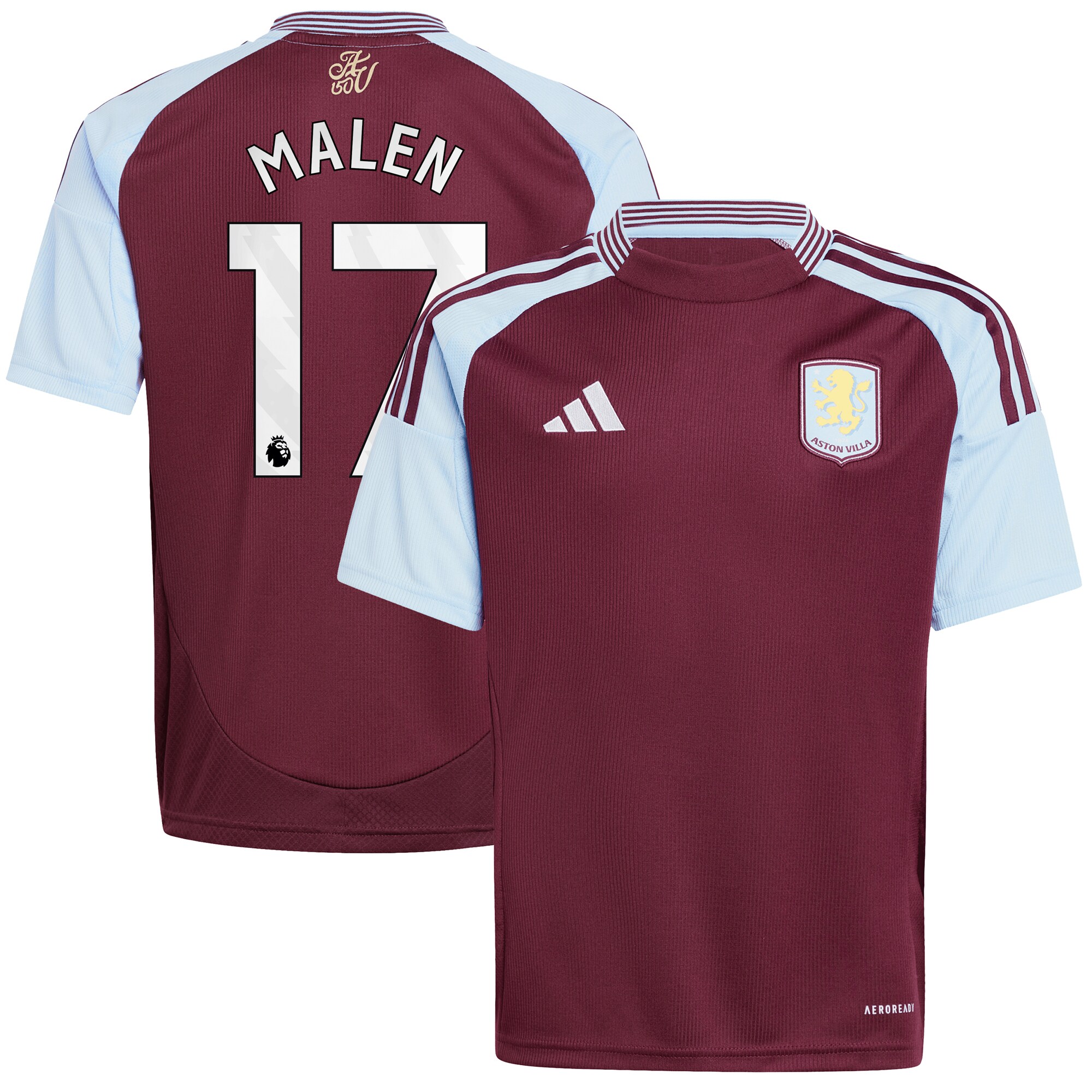 Aston Villa Jerseys - Official aston villa adidas home shirt 2024-25 – kids with malen 17 printing Collection for AVFC Fans