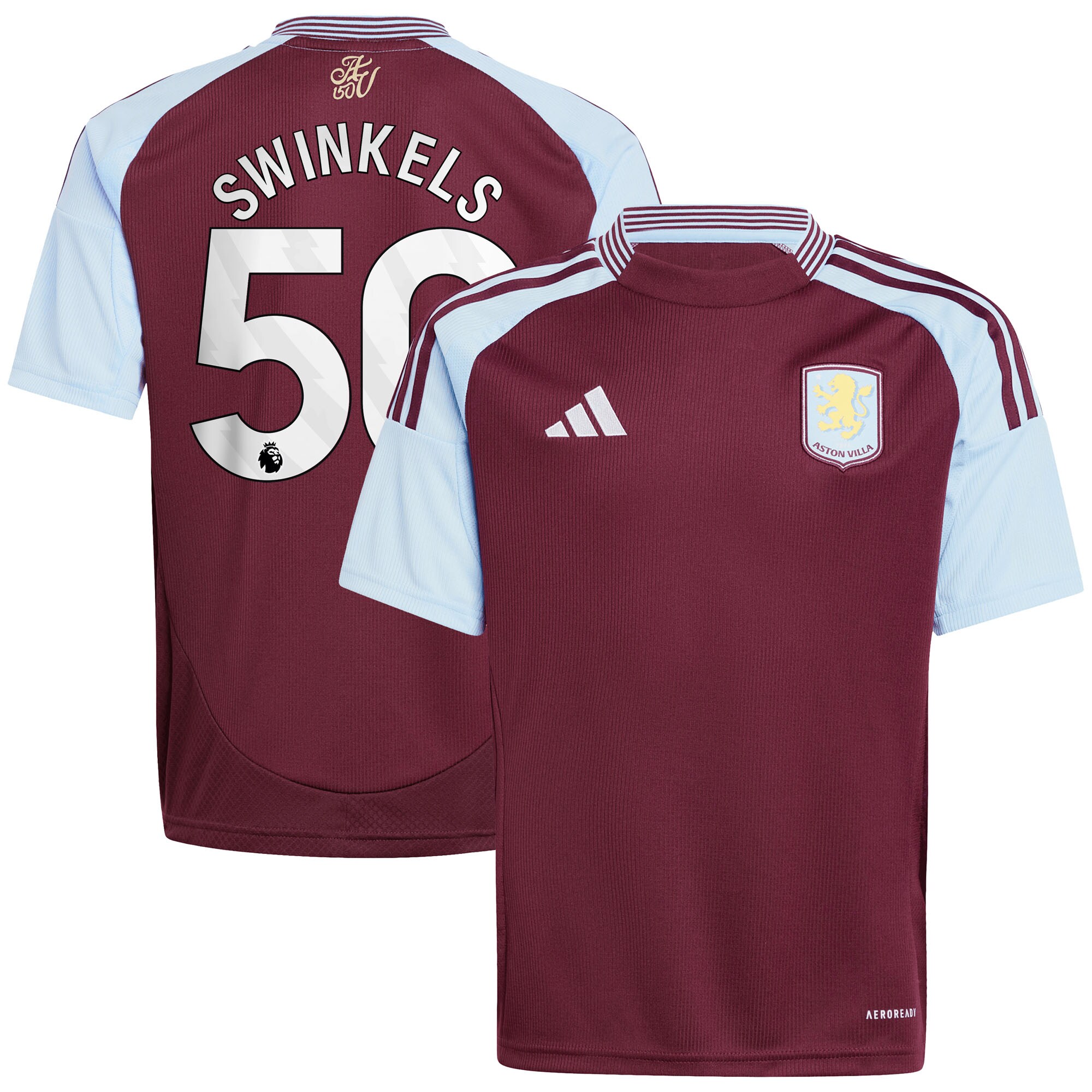 Aston Villa Jerseys - Official aston villa adidas home shirt 2024-25 – kids with swinkels 50 printing Collection for AVFC Fans