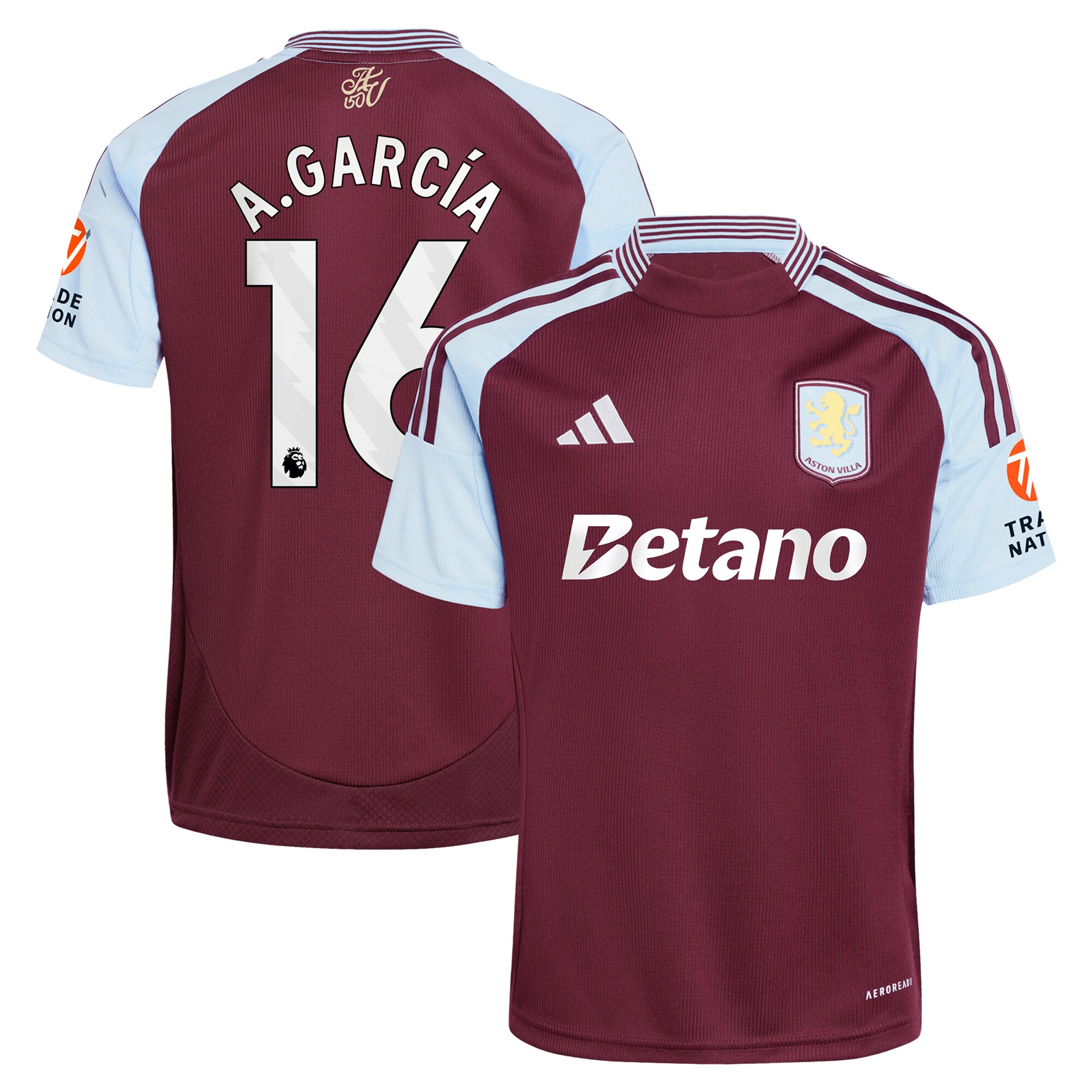 Aston Villa Jerseys - Official aston villa adidas home shirt 2024-25 with a.garcía 16 printing Collection for AVFC Fans
