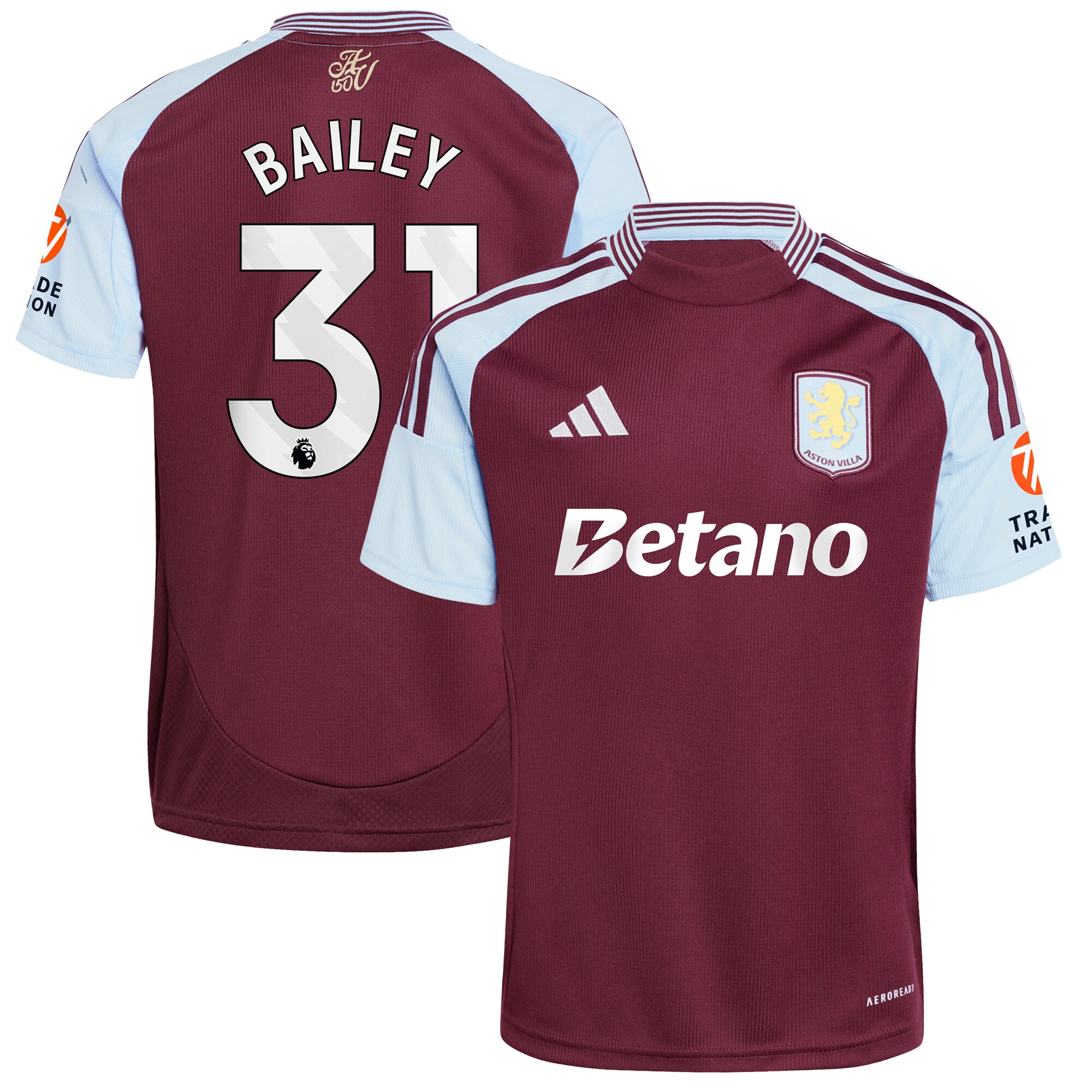 Aston Villa Jerseys - Official aston villa adidas home shirt 2024-25 with bailey 31 printing Collection for AVFC Fans