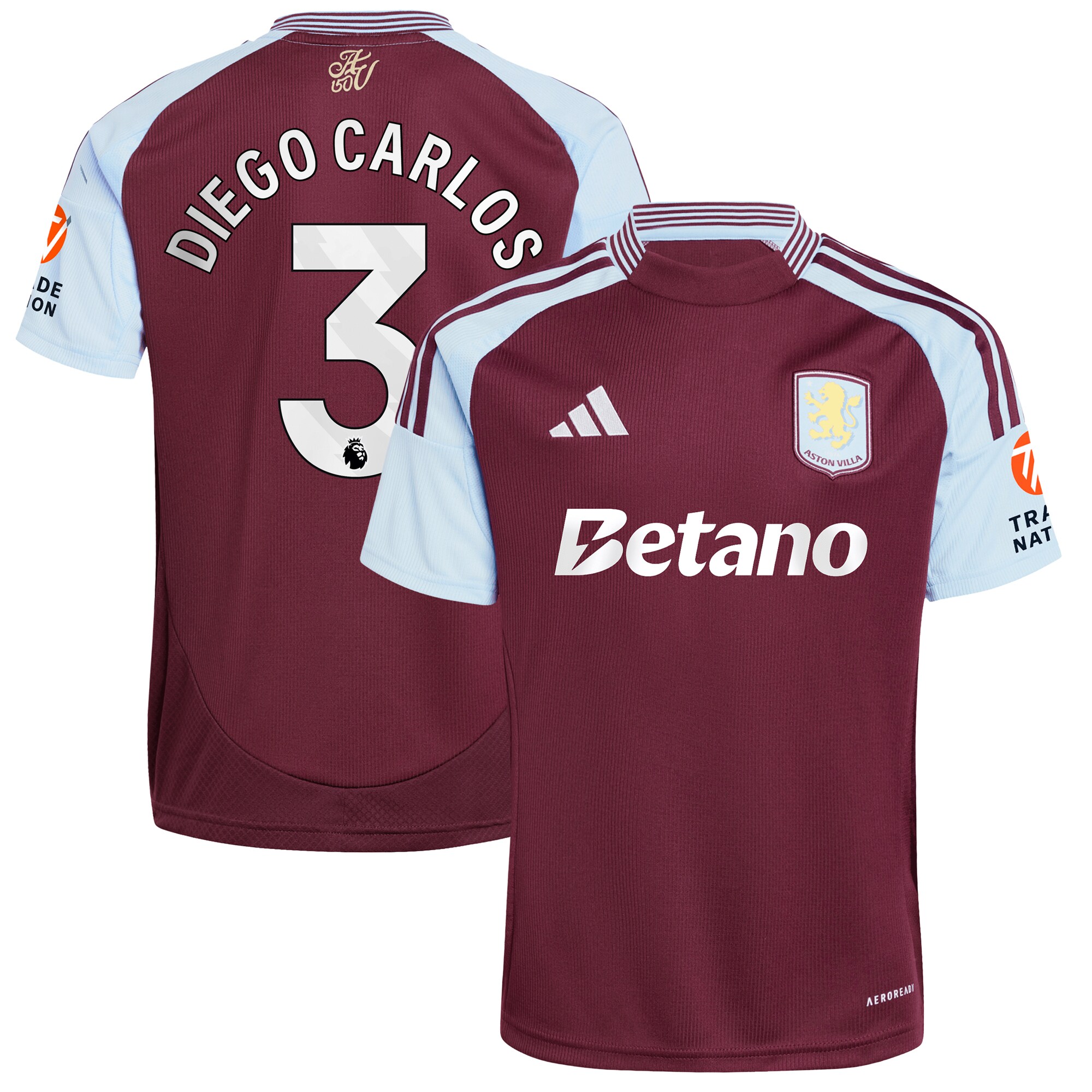 Aston Villa Jerseys - Official aston villa adidas home shirt 2024-25 with diego carlos 3 printing Collection for AVFC Fans