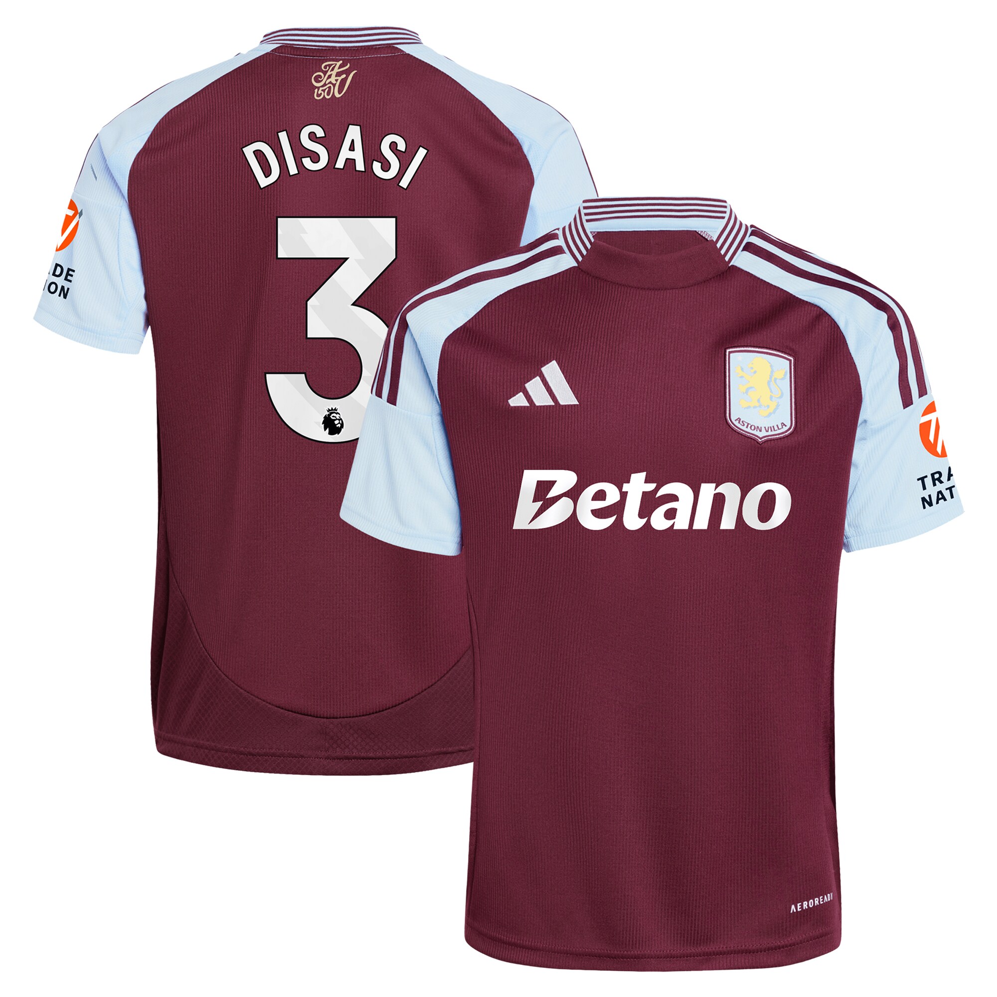 Aston Villa Jerseys - Official aston villa adidas home shirt 2024-25 with disasi 3 printing Collection for AVFC Fans