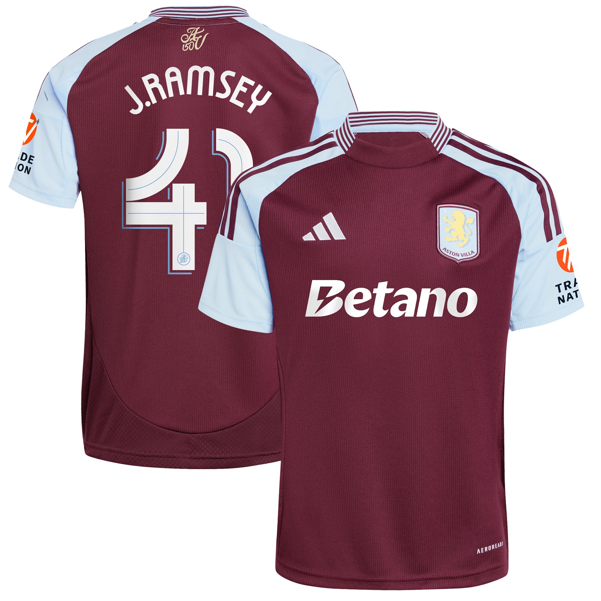 Aston Villa Jerseys - Official aston villa adidas home shirt 2024-25 with j. ramsey 41 cup printing Collection for AVFC Fans