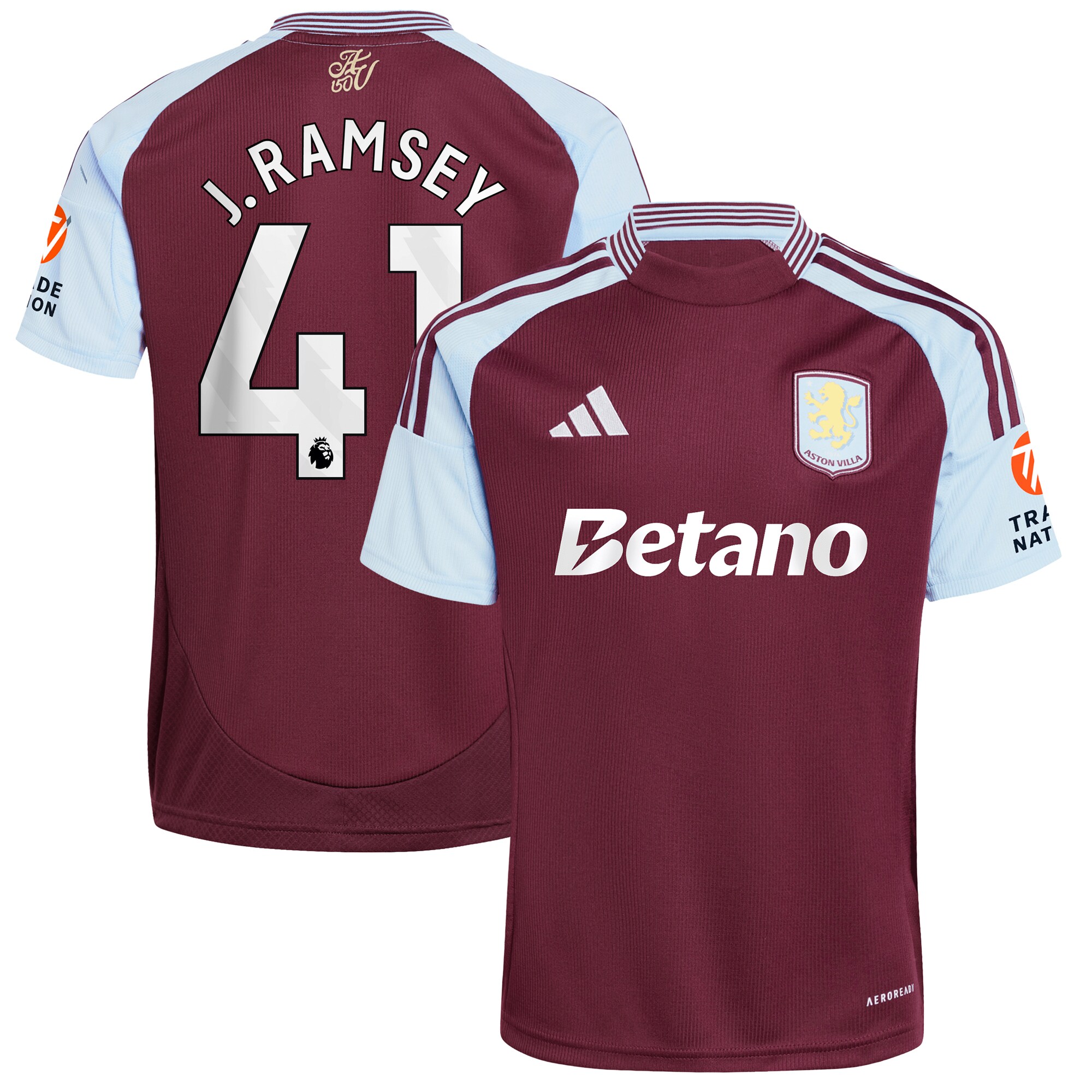 Aston Villa Jerseys - Official aston villa adidas home shirt 2024-25 with j. ramsey 41 printing Collection for AVFC Fans