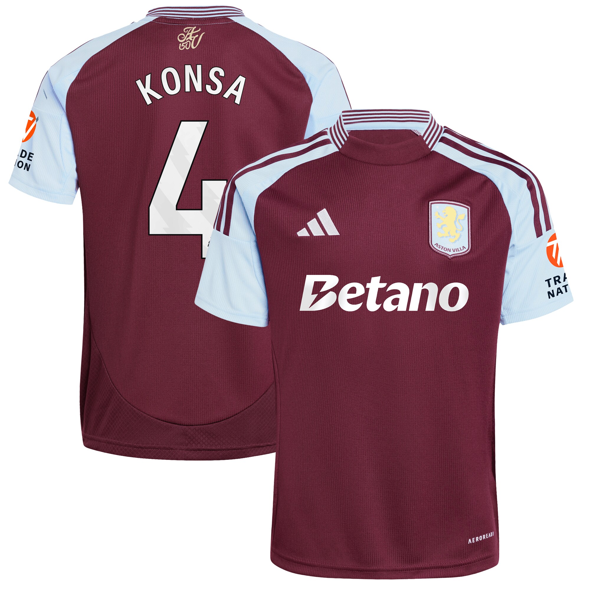 Aston Villa Jerseys - Official aston villa adidas home shirt 2024-25 with konsa 4 printing Collection for AVFC Fans