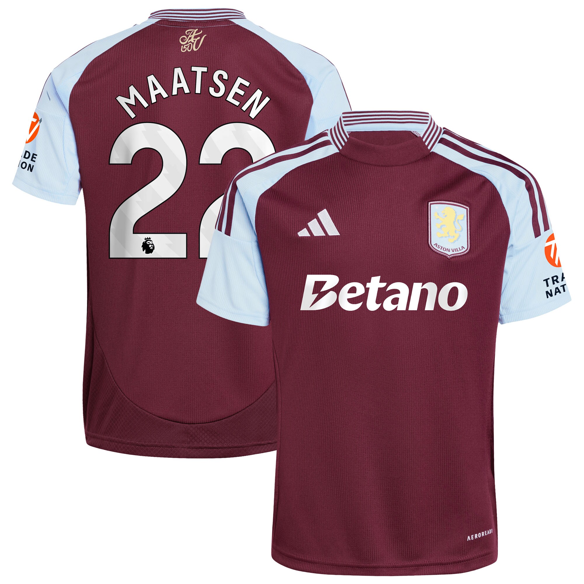 Aston Villa Jerseys - Official aston villa adidas home shirt 2024-25 with maatsen 22 printing Collection for AVFC Fans
