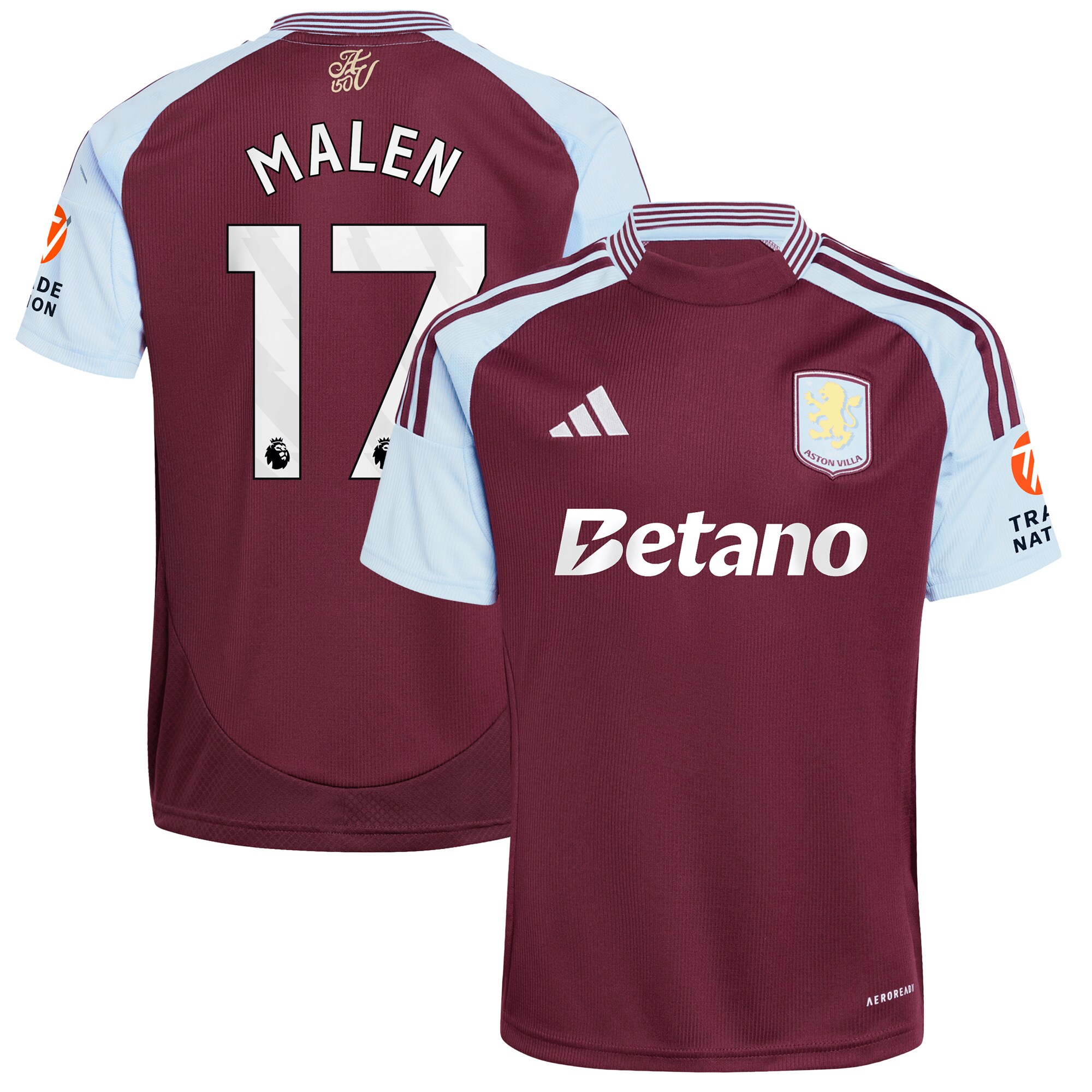Aston Villa Jerseys - Official aston villa adidas home shirt 2024-25 with malen 17 printing Collection for AVFC Fans