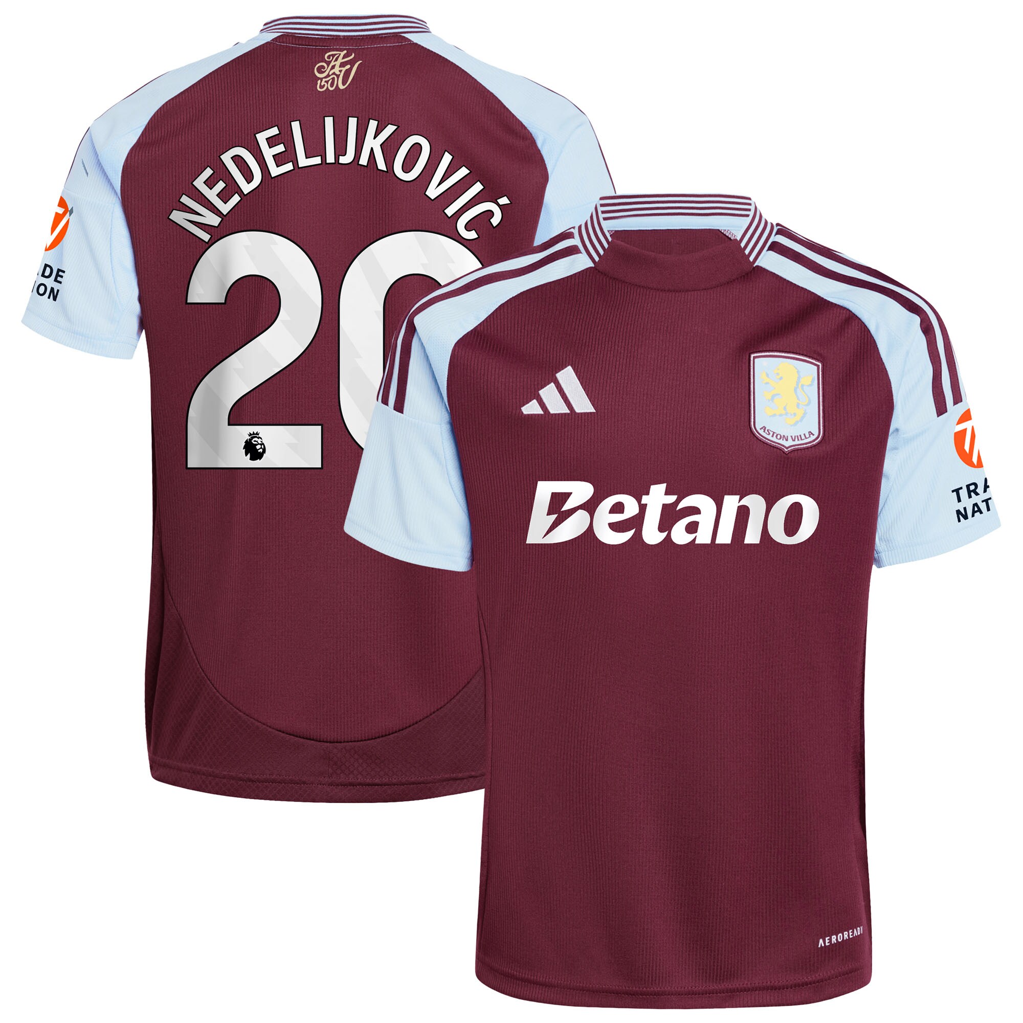 Aston Villa Jerseys - Official aston villa adidas home shirt 2024-25 with nedeljković 20 printing Collection for AVFC Fans