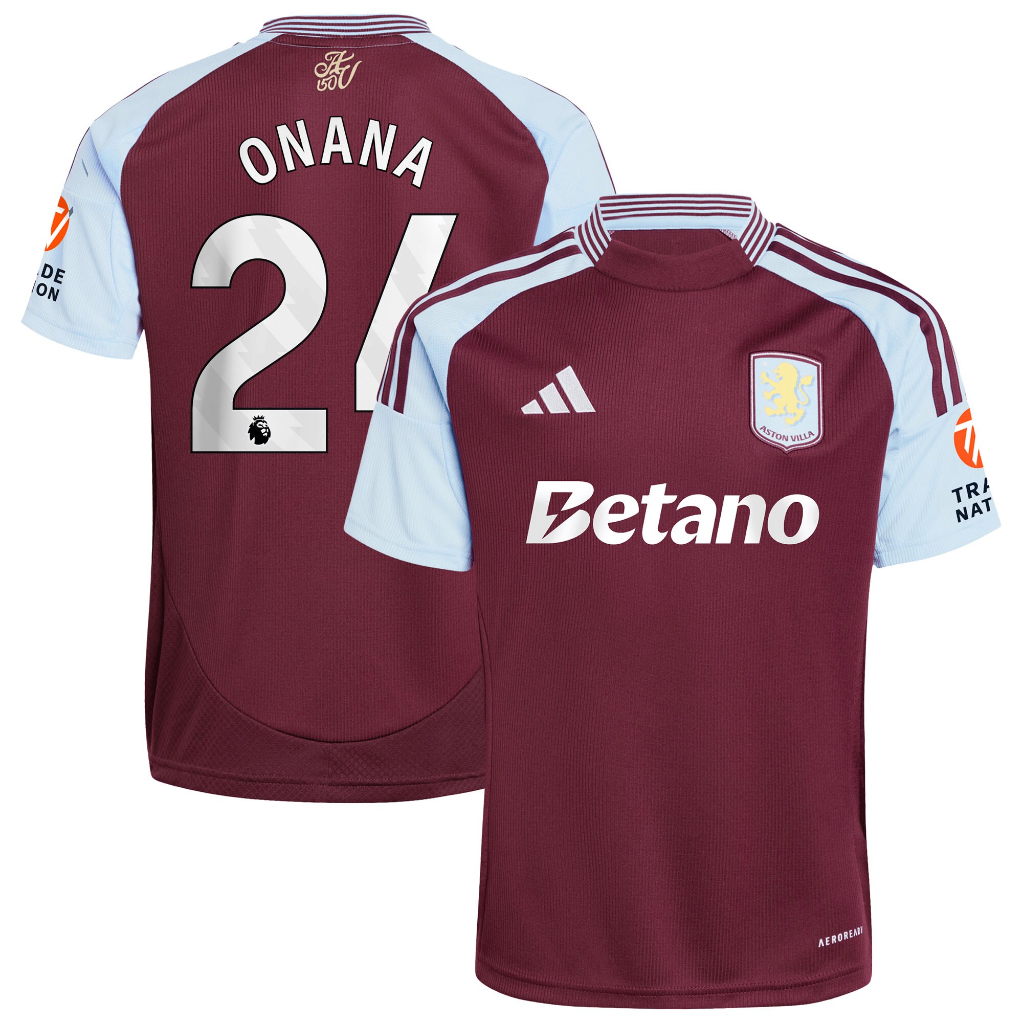 Aston Villa Jerseys - Official aston villa adidas home shirt 2024-25 with onana 24 printing Collection for AVFC Fans