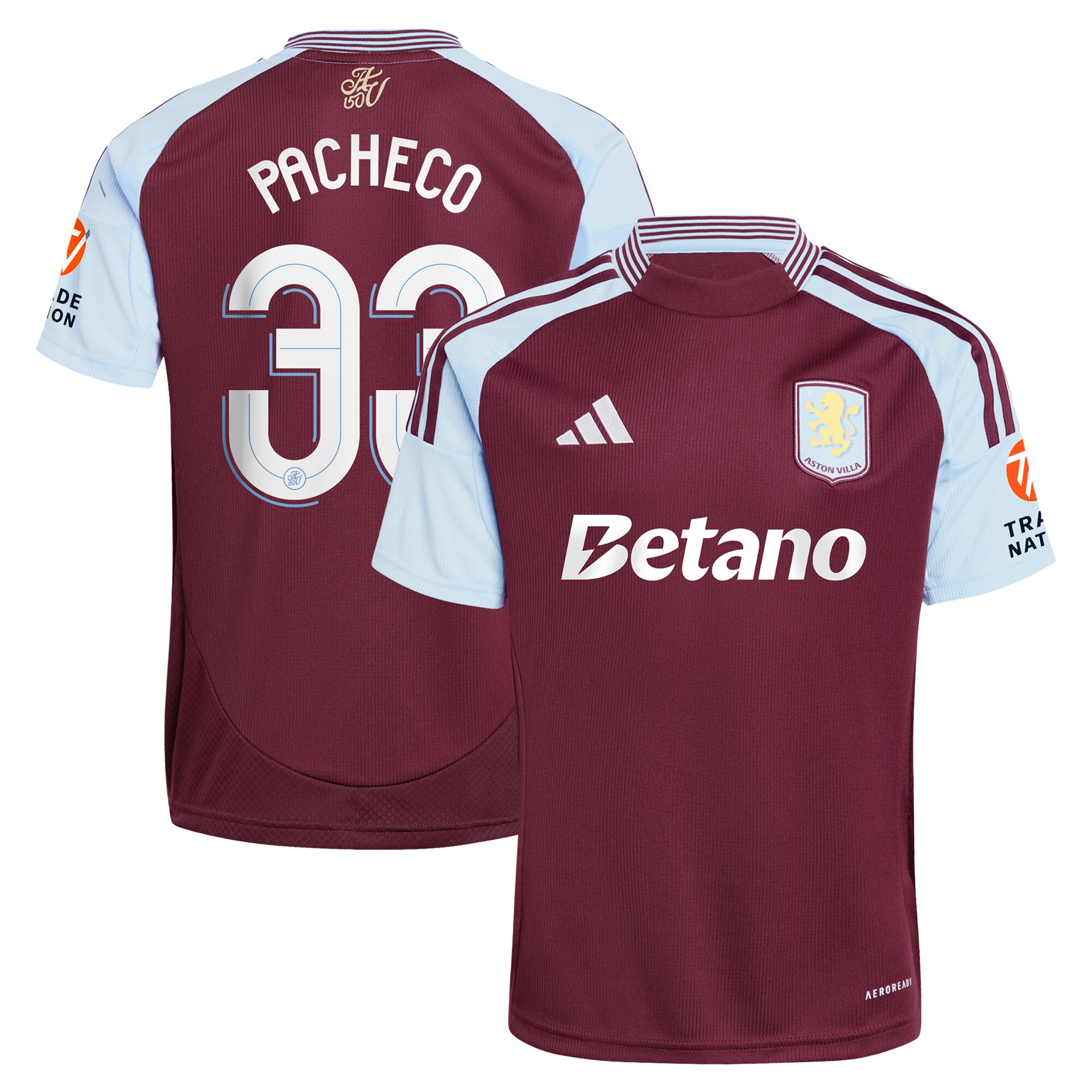 Aston Villa Jerseys - Official aston villa adidas home shirt 2024-25 with pacheco 33 cup printing Collection for AVFC Fans