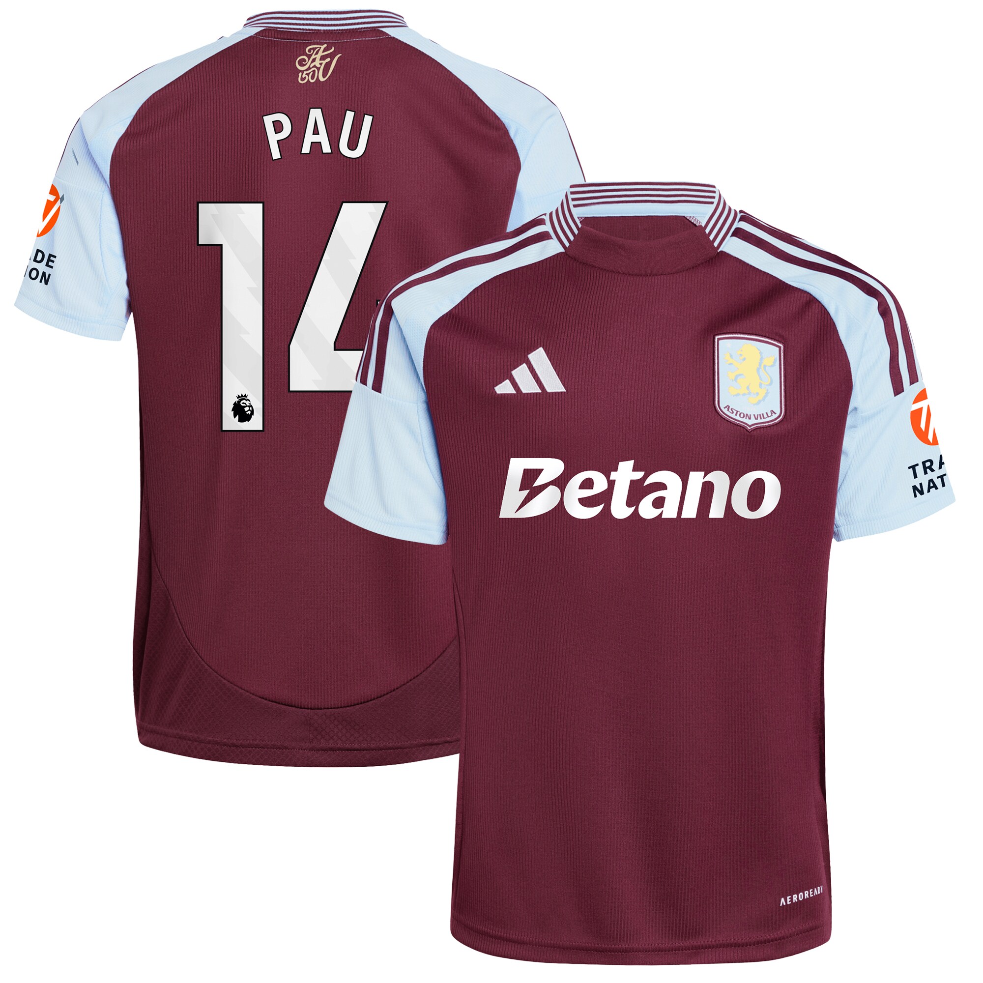 Aston Villa Jerseys - Official aston villa adidas home shirt 2024-25 with pau 14 printing Collection for AVFC Fans