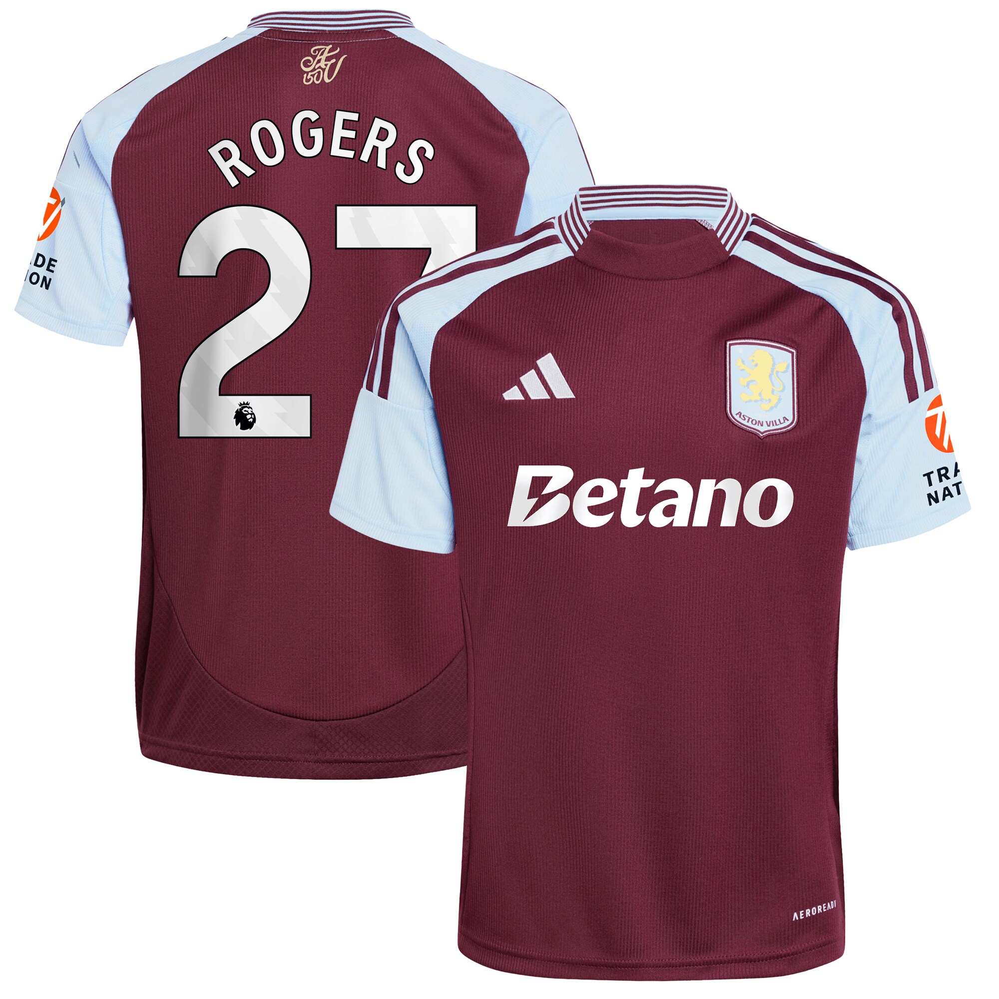Aston Villa Jerseys - Official aston villa adidas home shirt 2024-25 with rogers 27 printing Collection for AVFC Fans