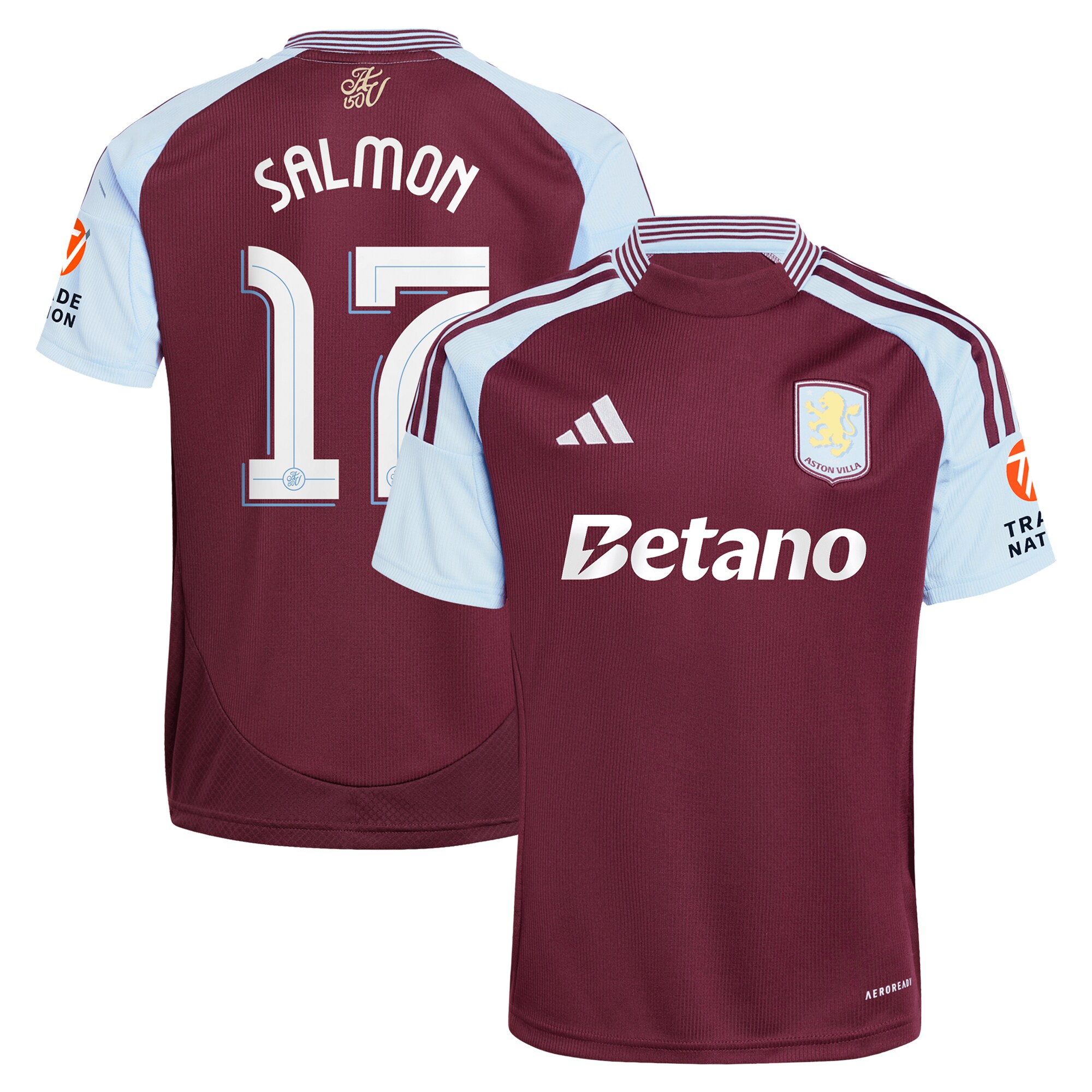 Aston Villa Jerseys - Official aston villa adidas home shirt 2024-25 with salmon 17 cup printing Collection for AVFC Fans