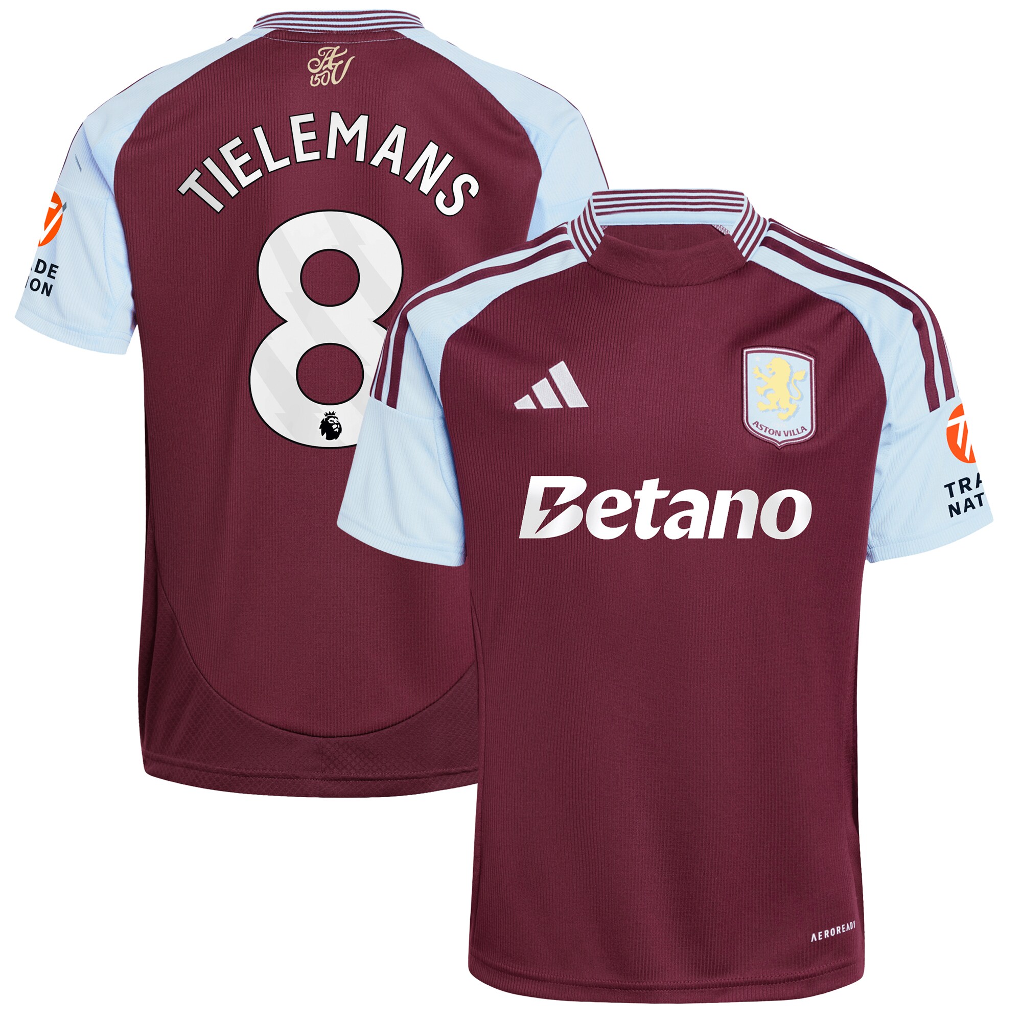 Aston Villa Jerseys - Official aston villa adidas home shirt 2024-25 with tielemans 8 printing Collection for AVFC Fans