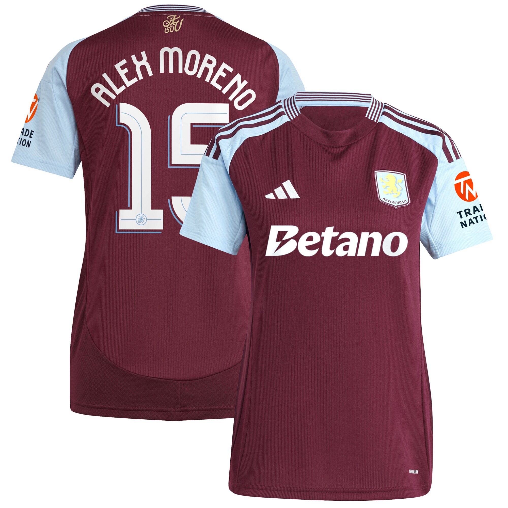 Aston Villa Jerseys - Official aston villa adidas home shirt 2024-25 – womens with alex moreno 15 cup printing Collection for AVFC Fans