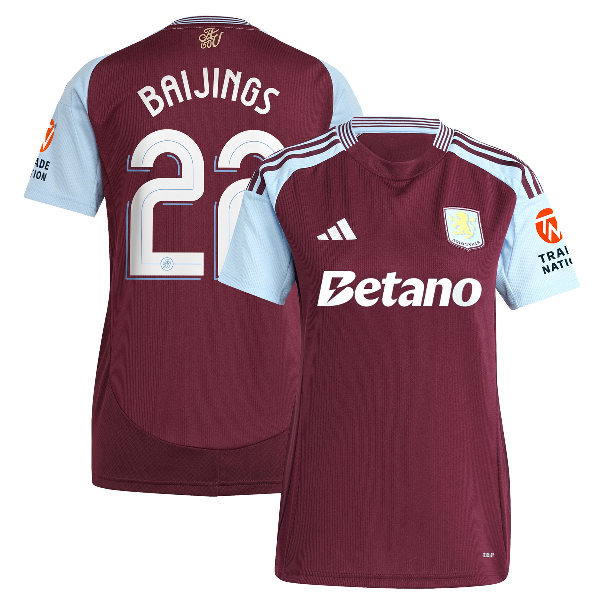 Aston Villa Jerseys - Official aston villa adidas home shirt 2024-25 – womens with baijings 22 cup printing Collection for AVFC Fans