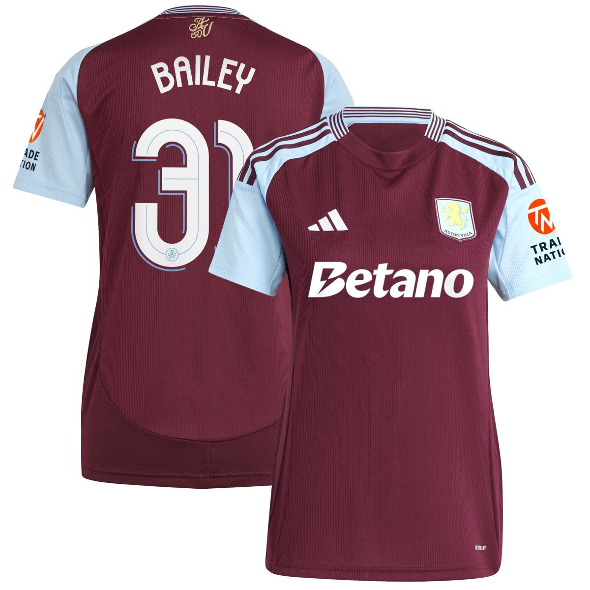 Aston Villa Jerseys - Official aston villa adidas home shirt 2024-25 – womens with bailey 31 cup printing Collection for AVFC Fans