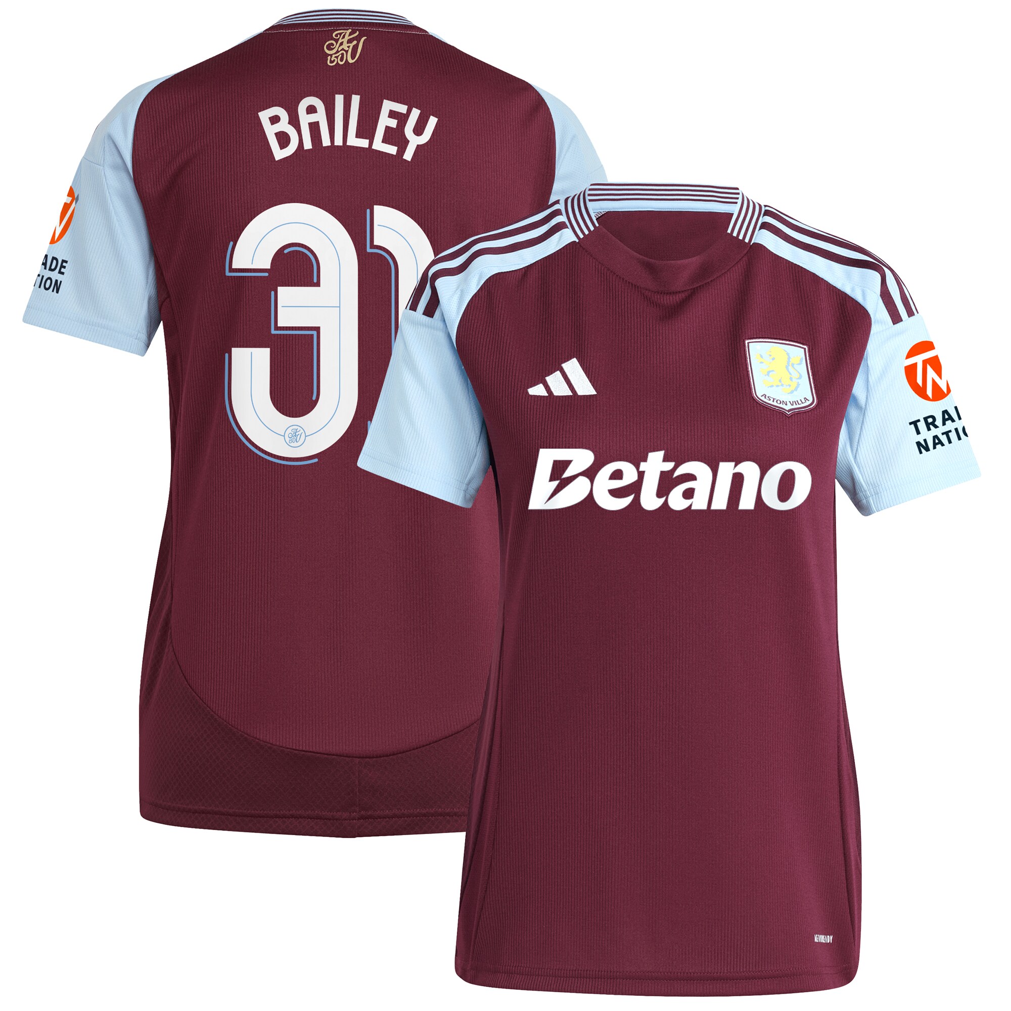 Aston Villa Jerseys - Official aston villa adidas home shirt 2024-25 – womens with bailey 31 cup printing Collection for AVFC Fans