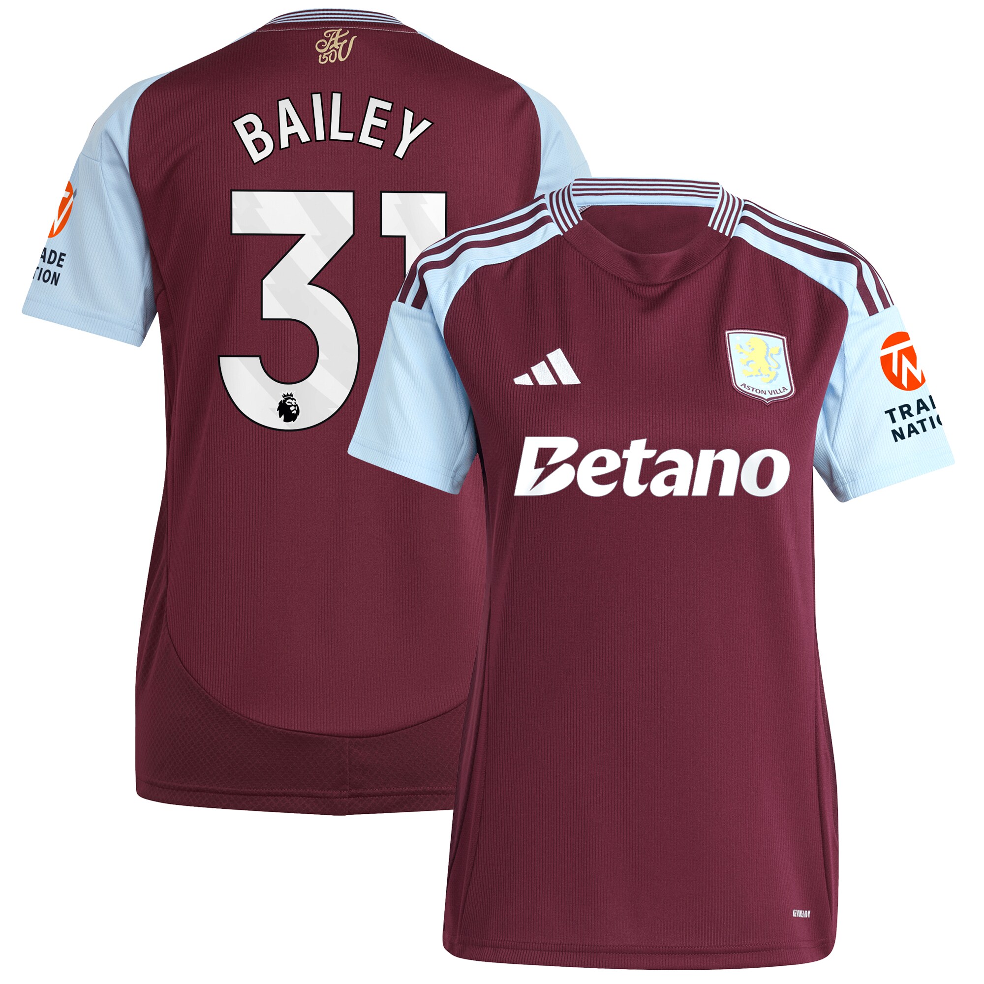 Aston Villa Jerseys - Official aston villa adidas home shirt 2024-25 – womens with bailey 31 printing Collection for AVFC Fans