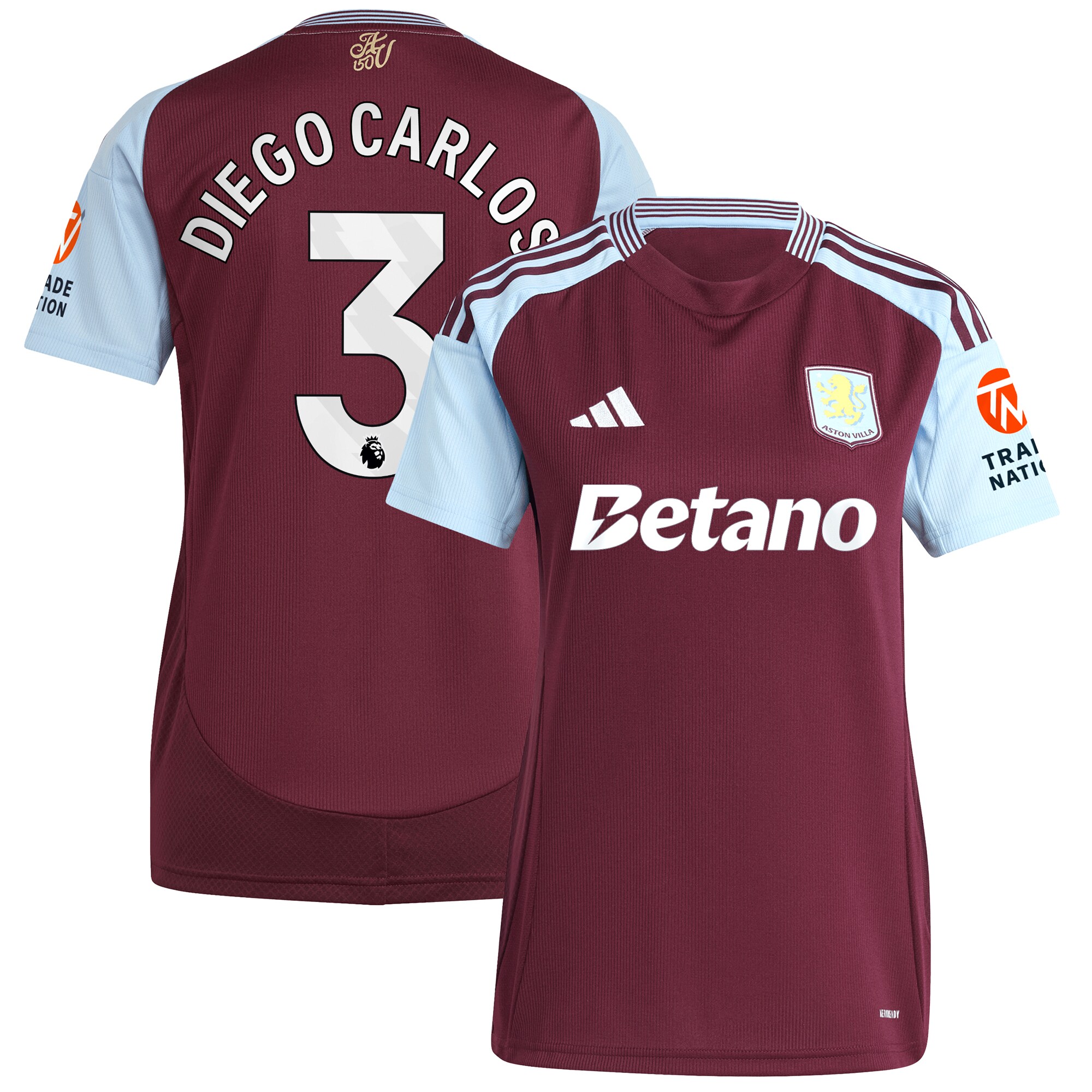 Aston Villa Jerseys - Official aston villa adidas home shirt 2024-25 – womens with diego carlos 3 printing Collection for AVFC Fans