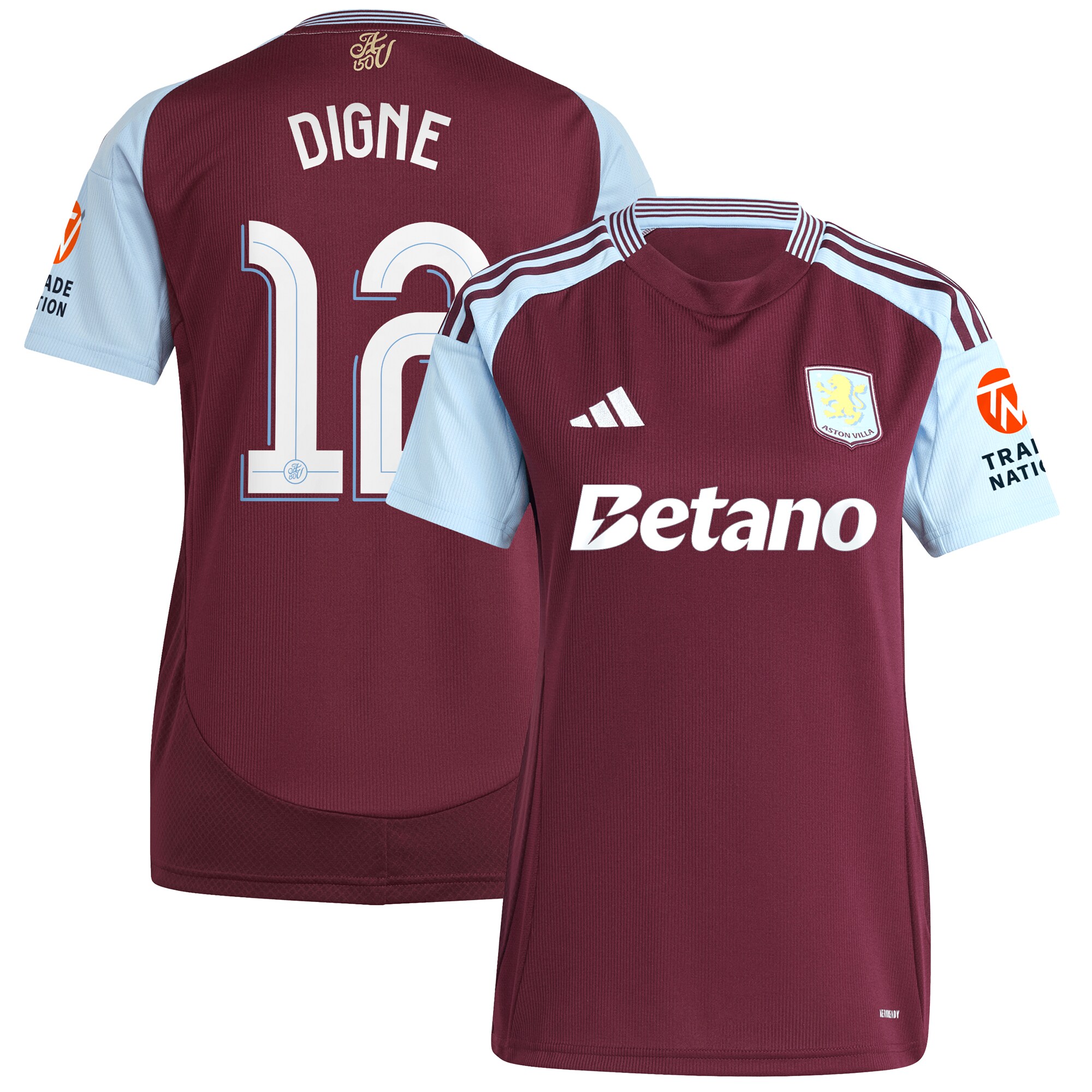 Aston Villa Jerseys - Official aston villa adidas home shirt 2024-25 – womens with digne 12 cup printing Collection for AVFC Fans