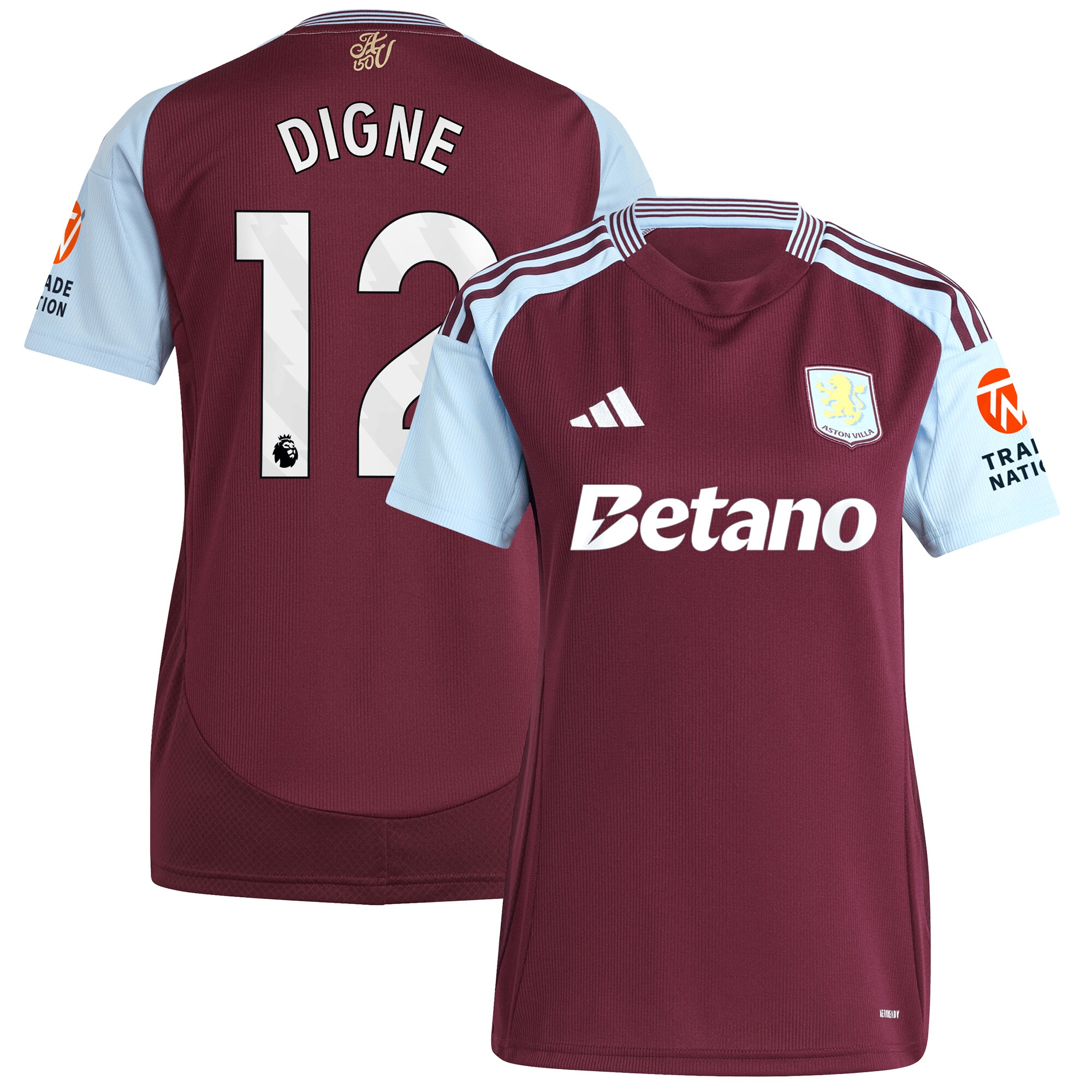 Aston Villa Jerseys - Official aston villa adidas home shirt 2024-25 – womens with digne 12 printing Collection for AVFC Fans