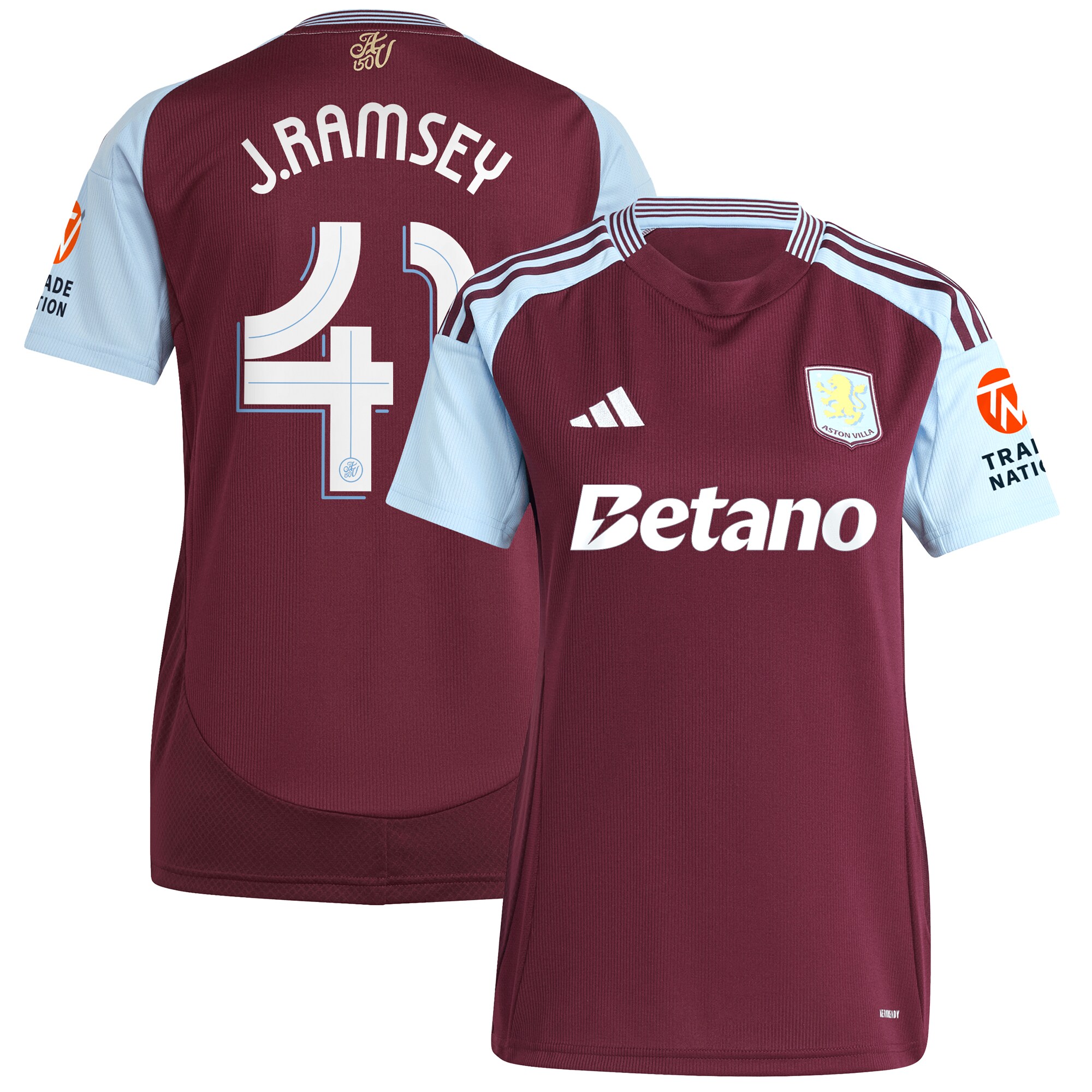 Aston Villa Jerseys - Official aston villa adidas home shirt 2024-25 – womens with j. ramsey 41 cup printing Collection for AVFC Fans