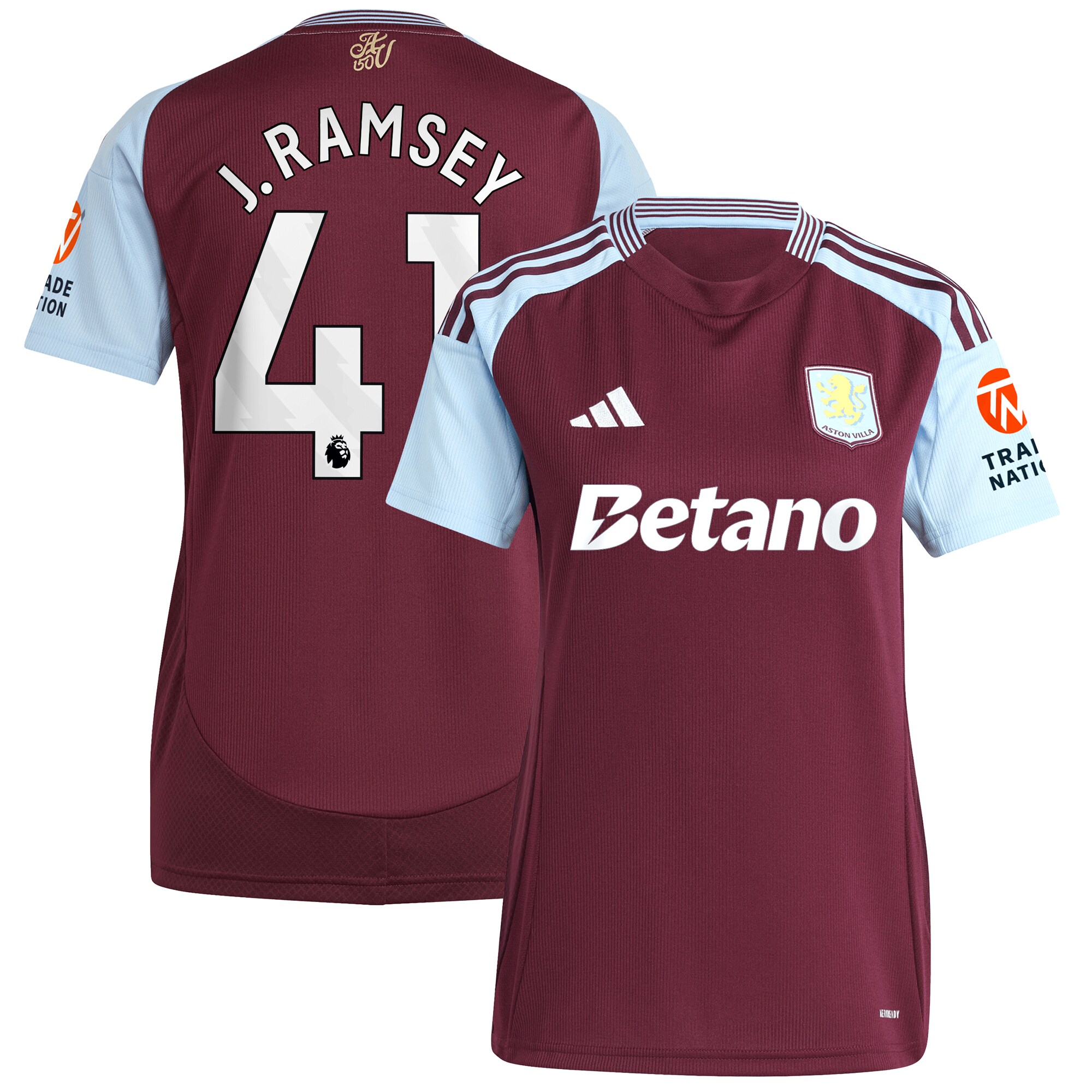 Aston Villa Jerseys - Official aston villa adidas home shirt 2024-25 – womens with j. ramsey 41 printing Collection for AVFC Fans