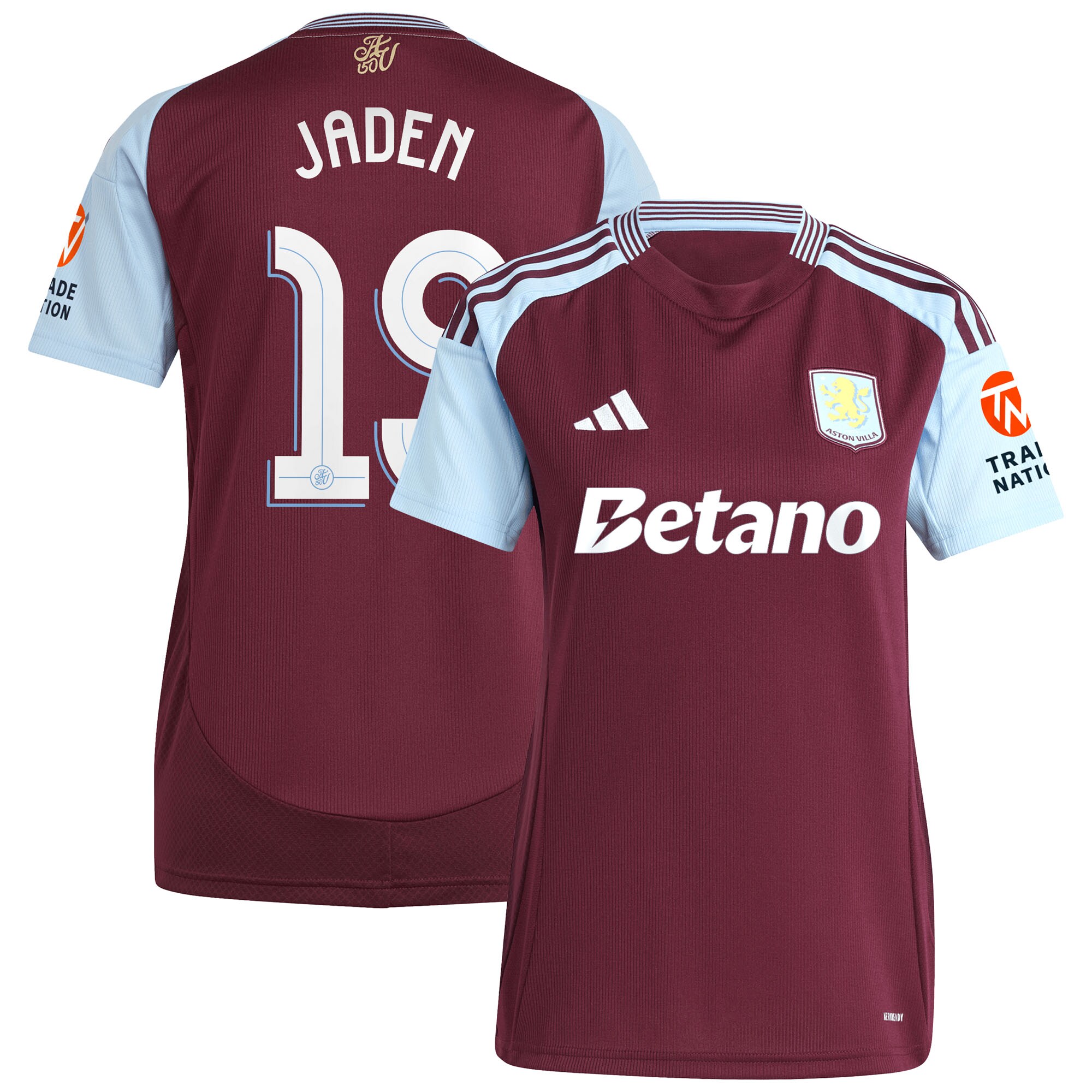 Aston Villa Jerseys - Official aston villa adidas home shirt 2024-25 – womens with jaden 19 cup printing Collection for AVFC Fans