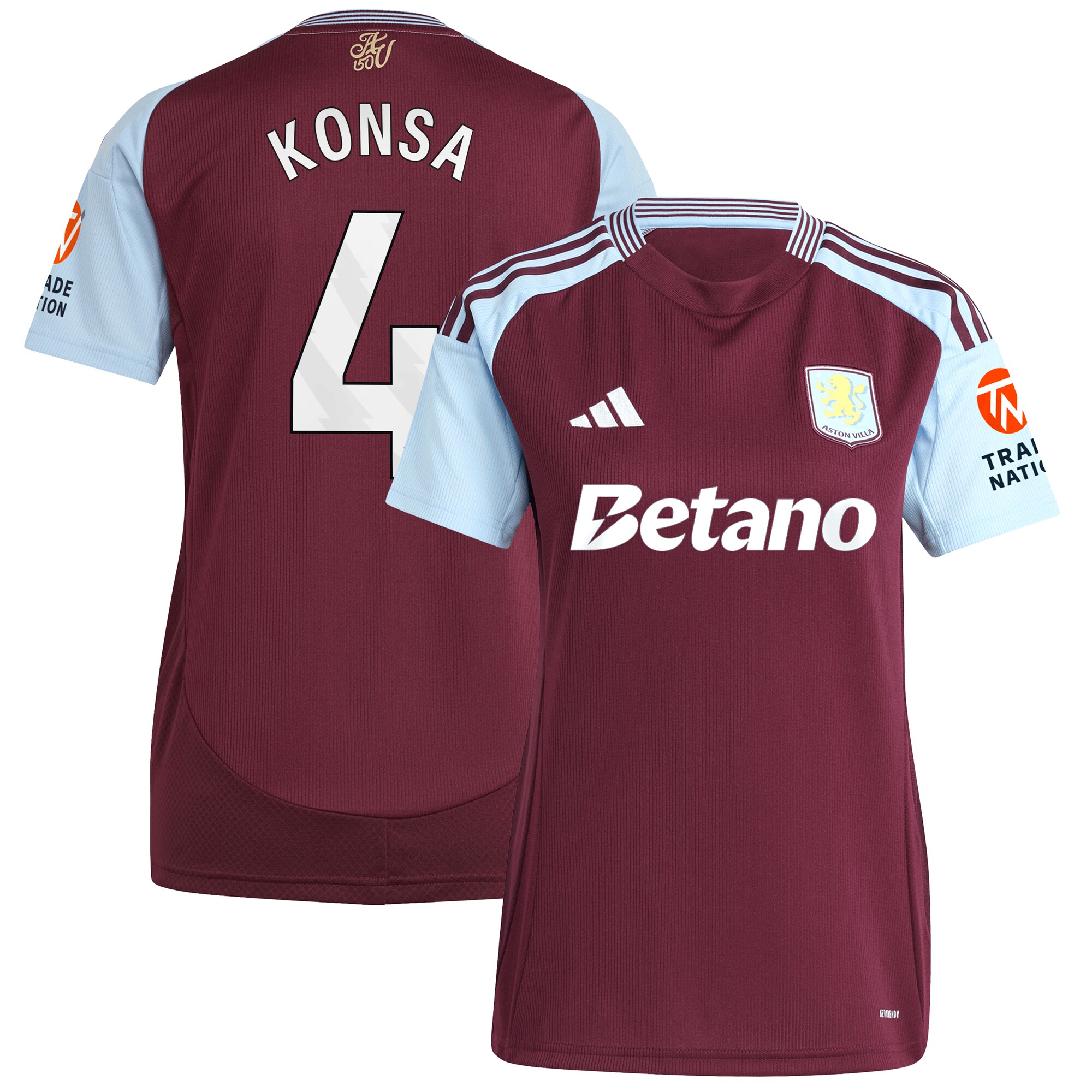 Aston Villa Jerseys - Official aston villa adidas home shirt 2024-25 – womens with konsa 4 printing Collection for AVFC Fans