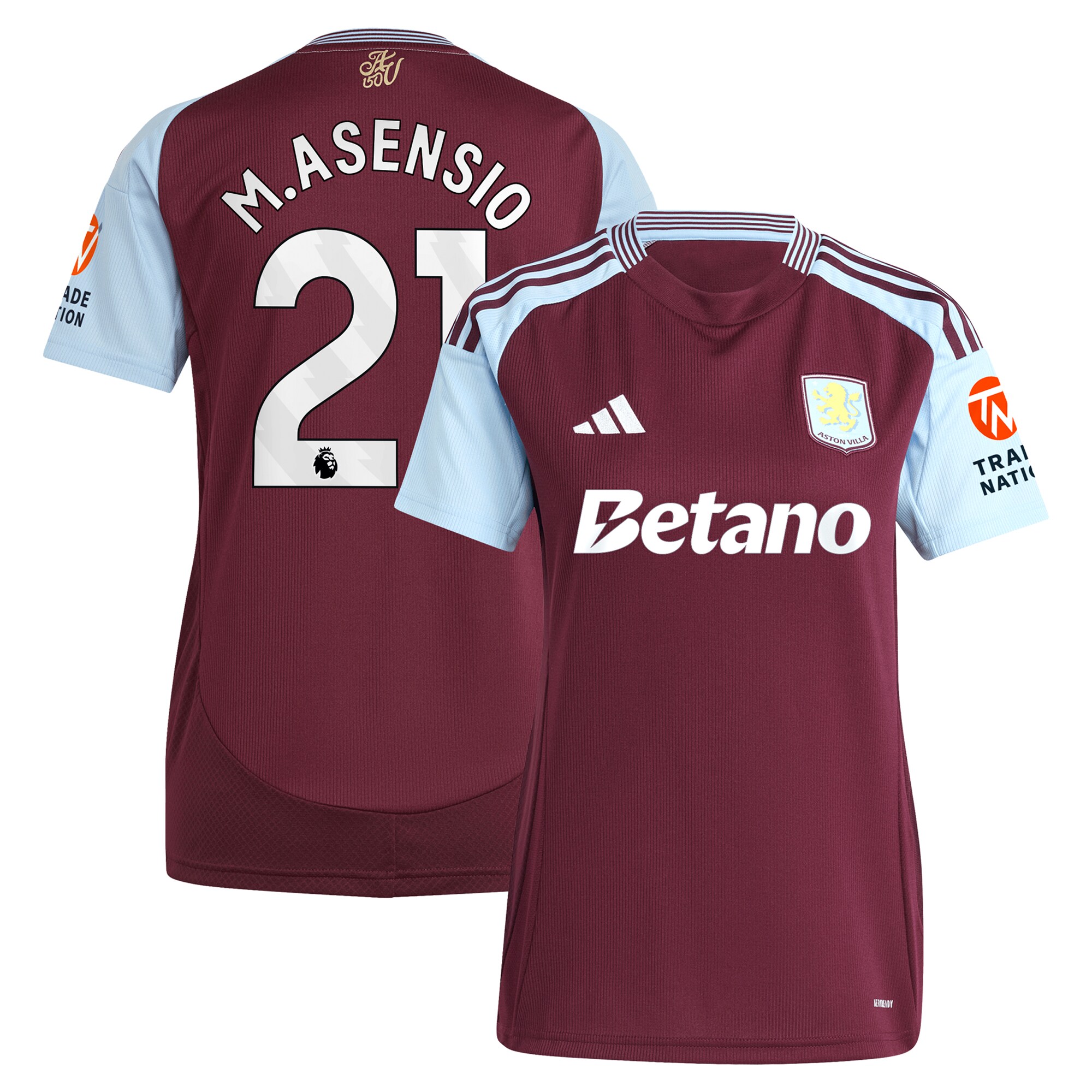 Aston Villa Jerseys - Official aston villa adidas home shirt 2024-25 – womens with m.asensio 21 printing Collection for AVFC Fans
