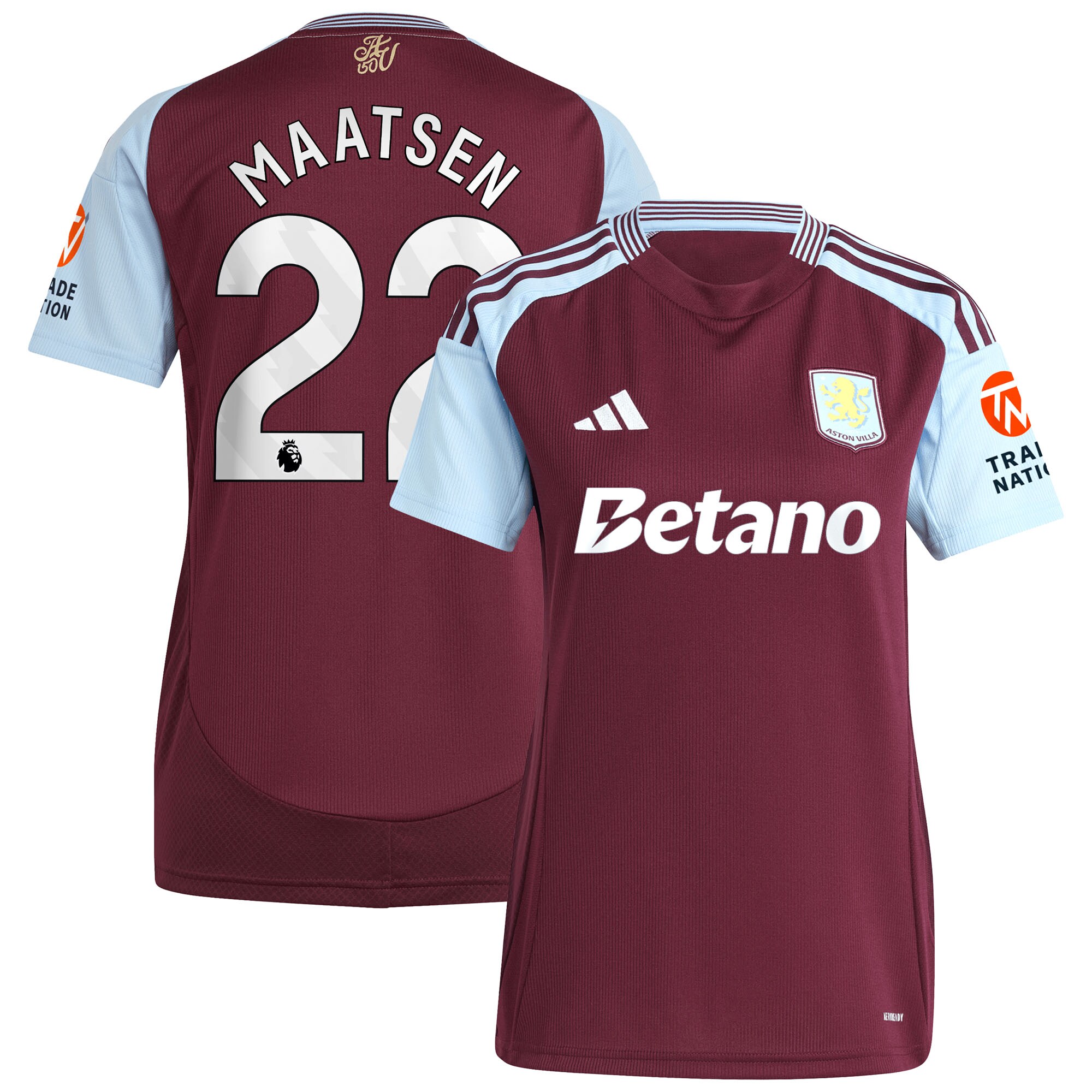 Aston Villa Jerseys - Official aston villa adidas home shirt 2024-25 – womens with maatsen 22 printing Collection for AVFC Fans