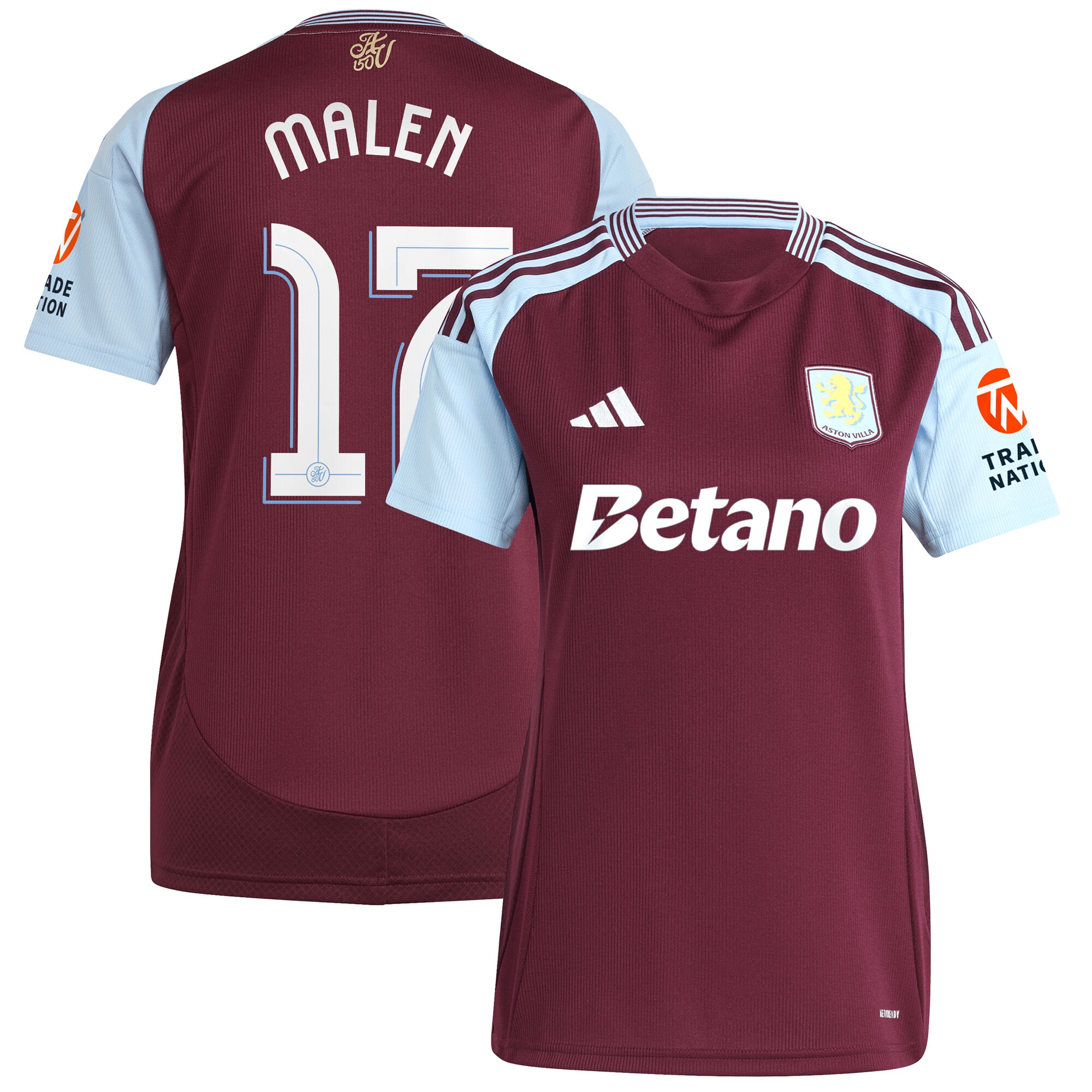Aston Villa Jerseys - Official aston villa adidas home shirt 2024-25 – womens with malen 17 cup printing Collection for AVFC Fans