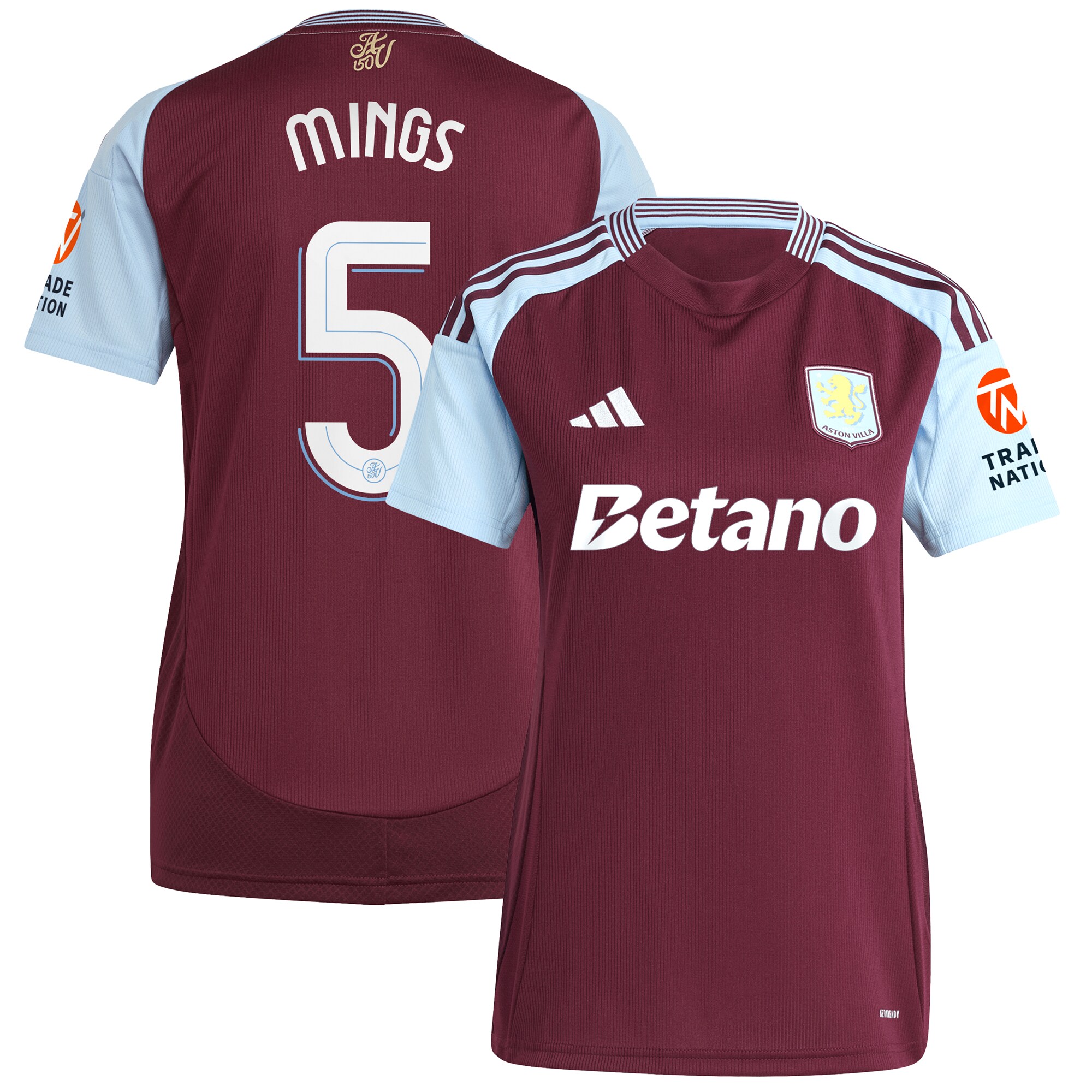 Aston Villa Jerseys - Official aston villa adidas home shirt 2024-25 – womens with mings 5 cup printing Collection for AVFC Fans