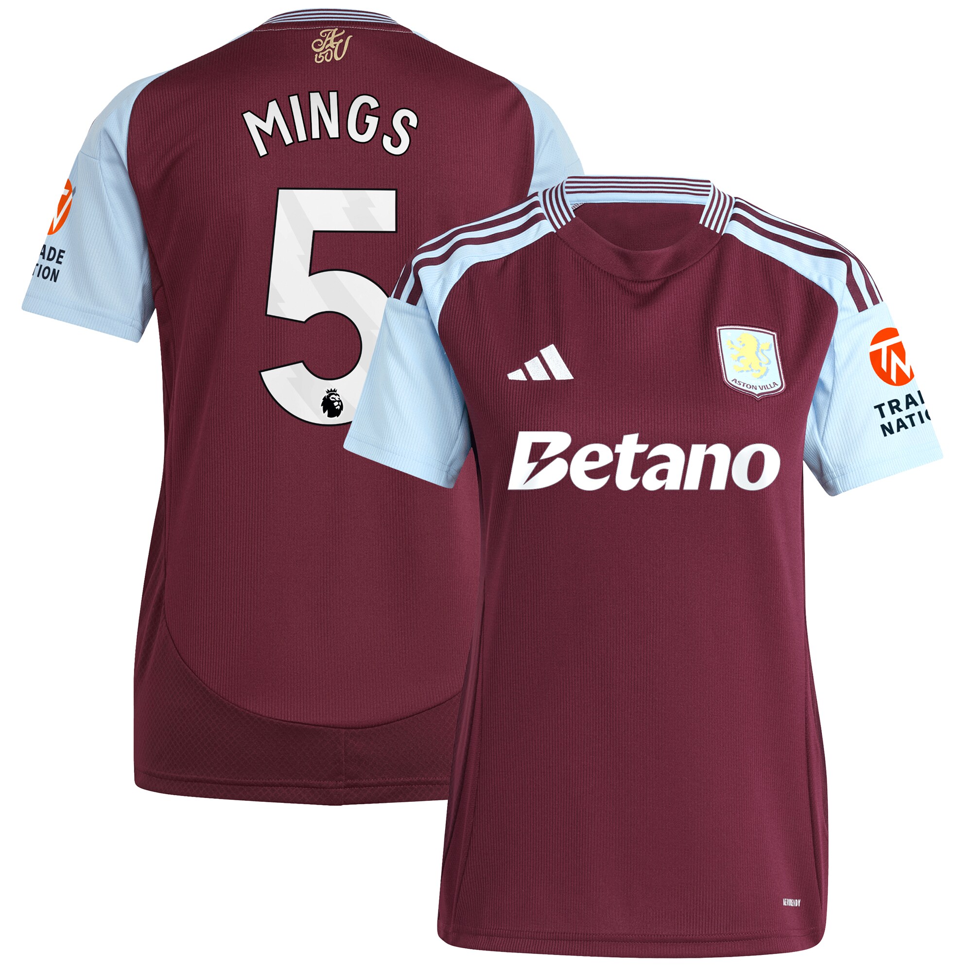Aston Villa Jerseys - Official aston villa adidas home shirt 2024-25 – womens with mings 5 printing Collection for AVFC Fans