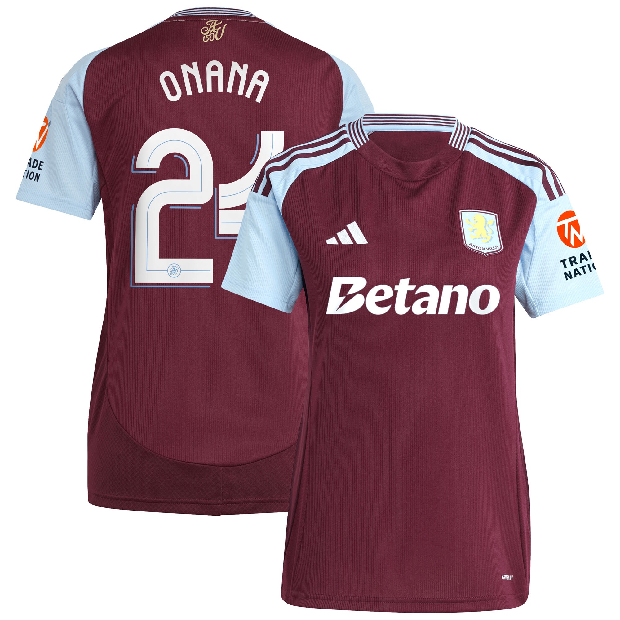Aston Villa Jerseys - Official aston villa adidas home shirt 2024-25 – womens with onana 24 cup printing Collection for AVFC Fans