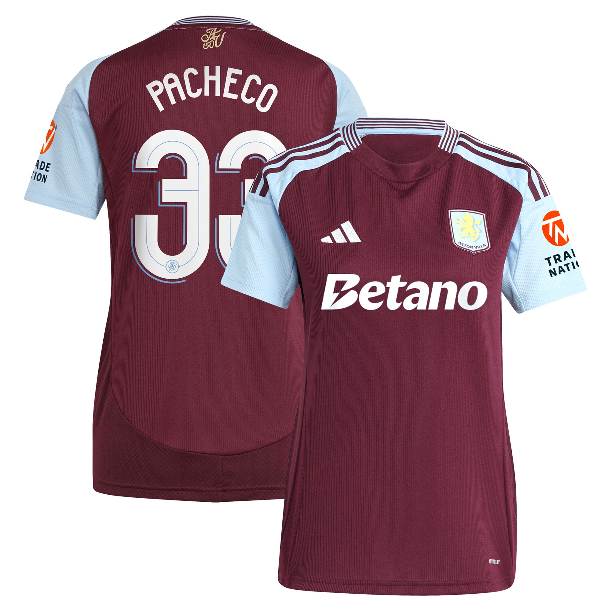 Aston Villa Jerseys - Official aston villa adidas home shirt 2024-25 – womens with pacheco 33 cup printing Collection for AVFC Fans