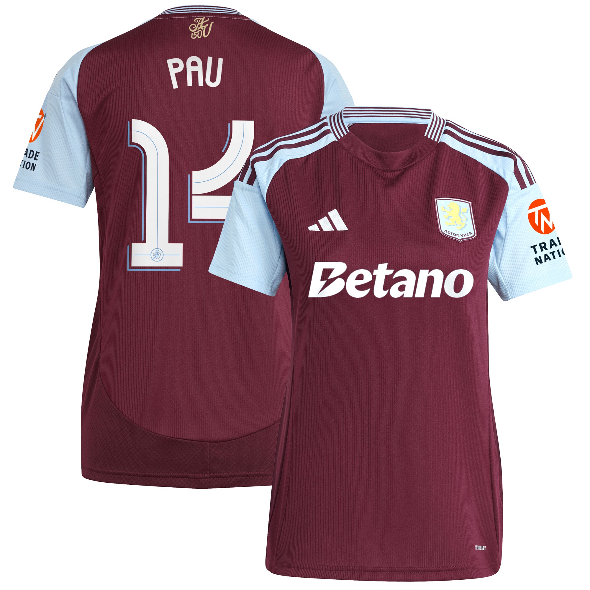 Aston Villa Jerseys - Official aston villa adidas home shirt 2024-25 – womens with pau 14 cup printing Collection for AVFC Fans