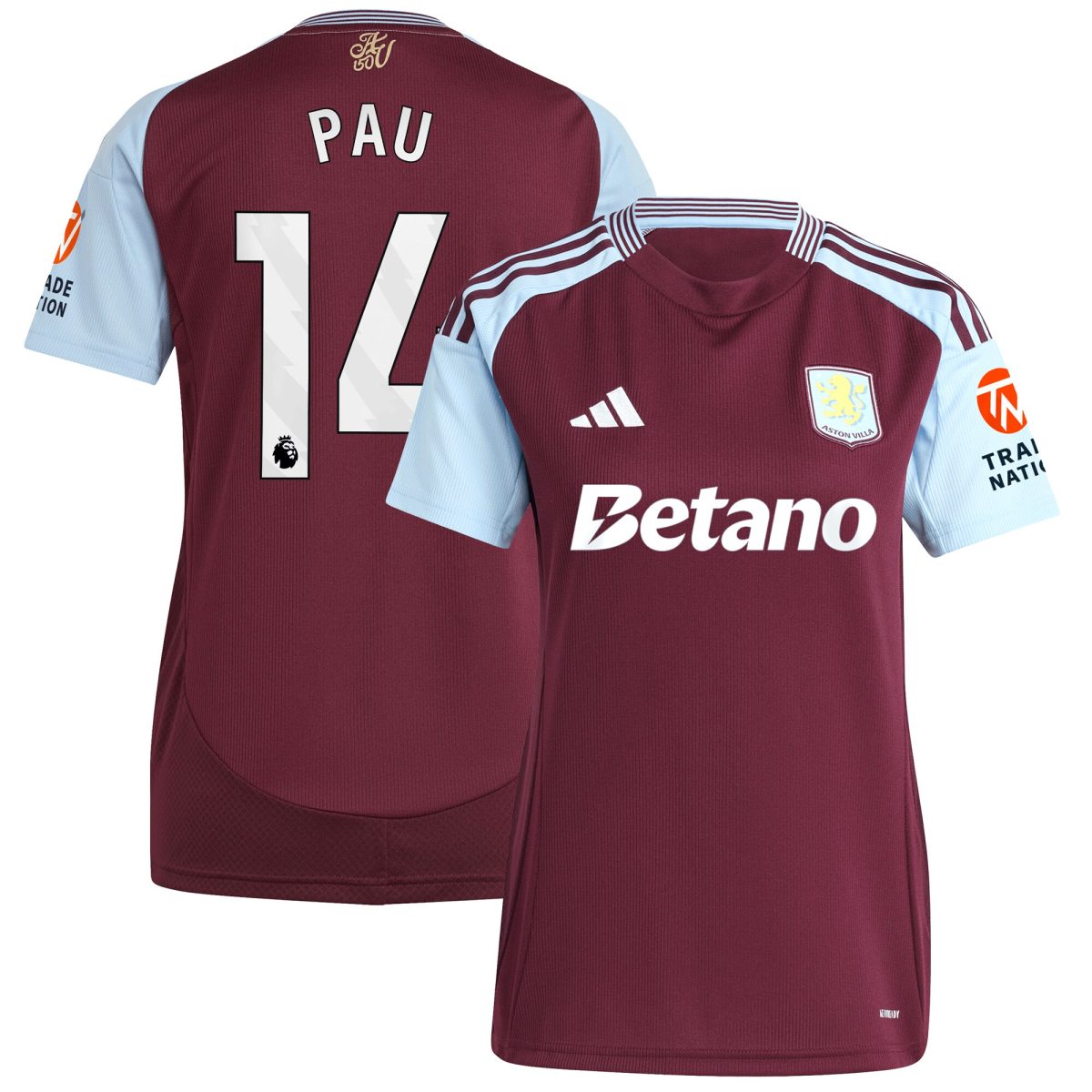 Aston Villa Jerseys - Official aston villa adidas home shirt 2024-25 – womens with pau 14 printing Collection for AVFC Fans