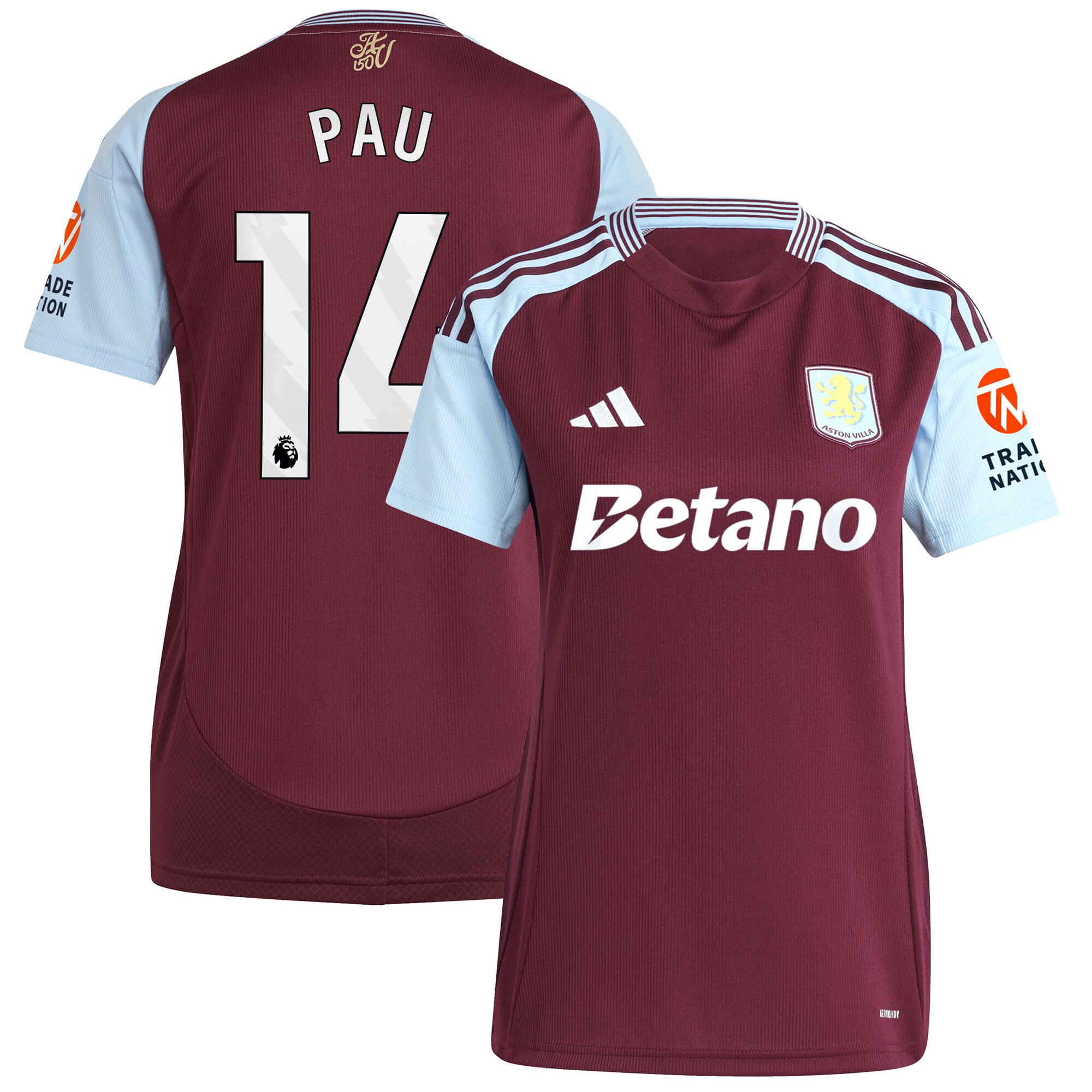 Aston Villa Jerseys - Official aston villa adidas home shirt 2024-25 – womens with pau 14 printing Collection for AVFC Fans
