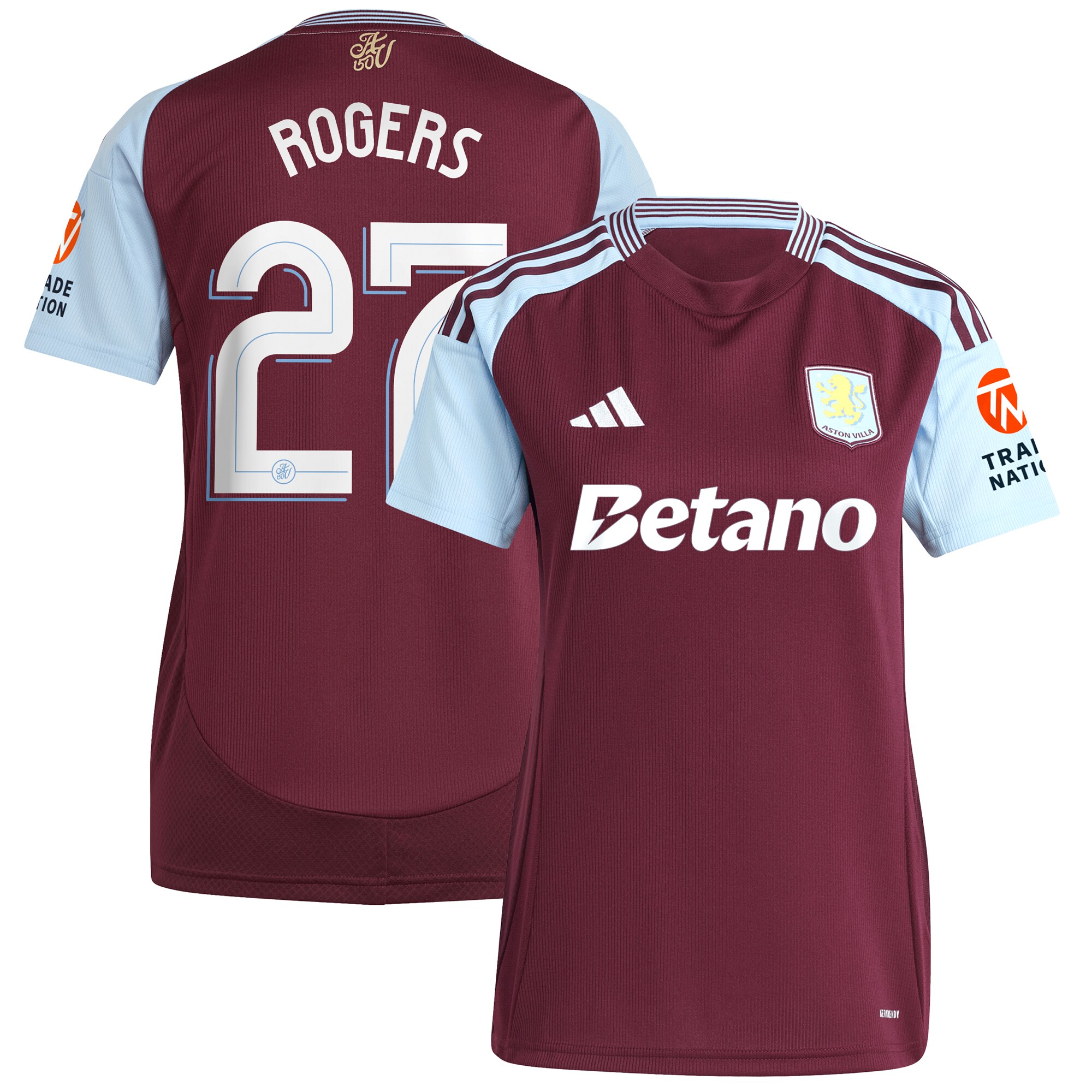 Aston Villa Jerseys - Official aston villa adidas home shirt 2024-25 – womens with rogers 27 cup printing Collection for AVFC Fans
