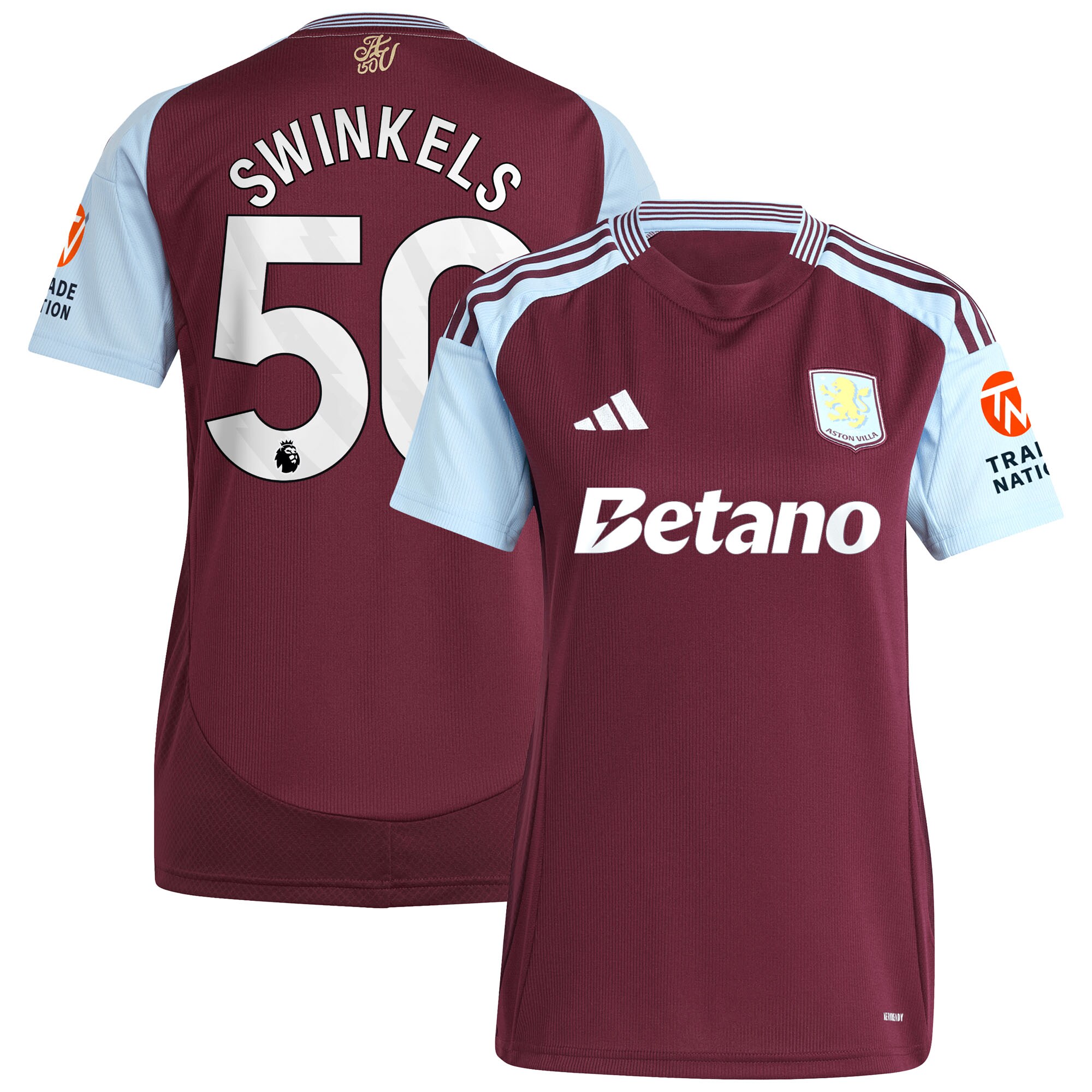 Aston Villa Jerseys - Official aston villa adidas home shirt 2024-25 – womens with swinkels 50 printing Collection for AVFC Fans