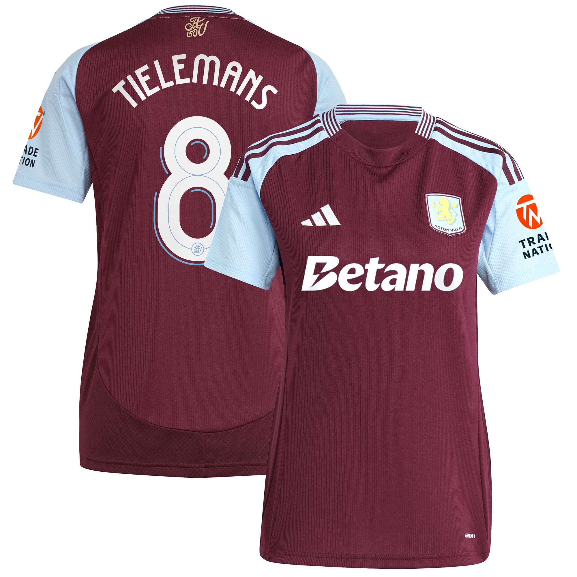 Aston Villa Jerseys - Official aston villa adidas home shirt 2024-25 – womens with tielemans 8 cup printing Collection for AVFC Fans
