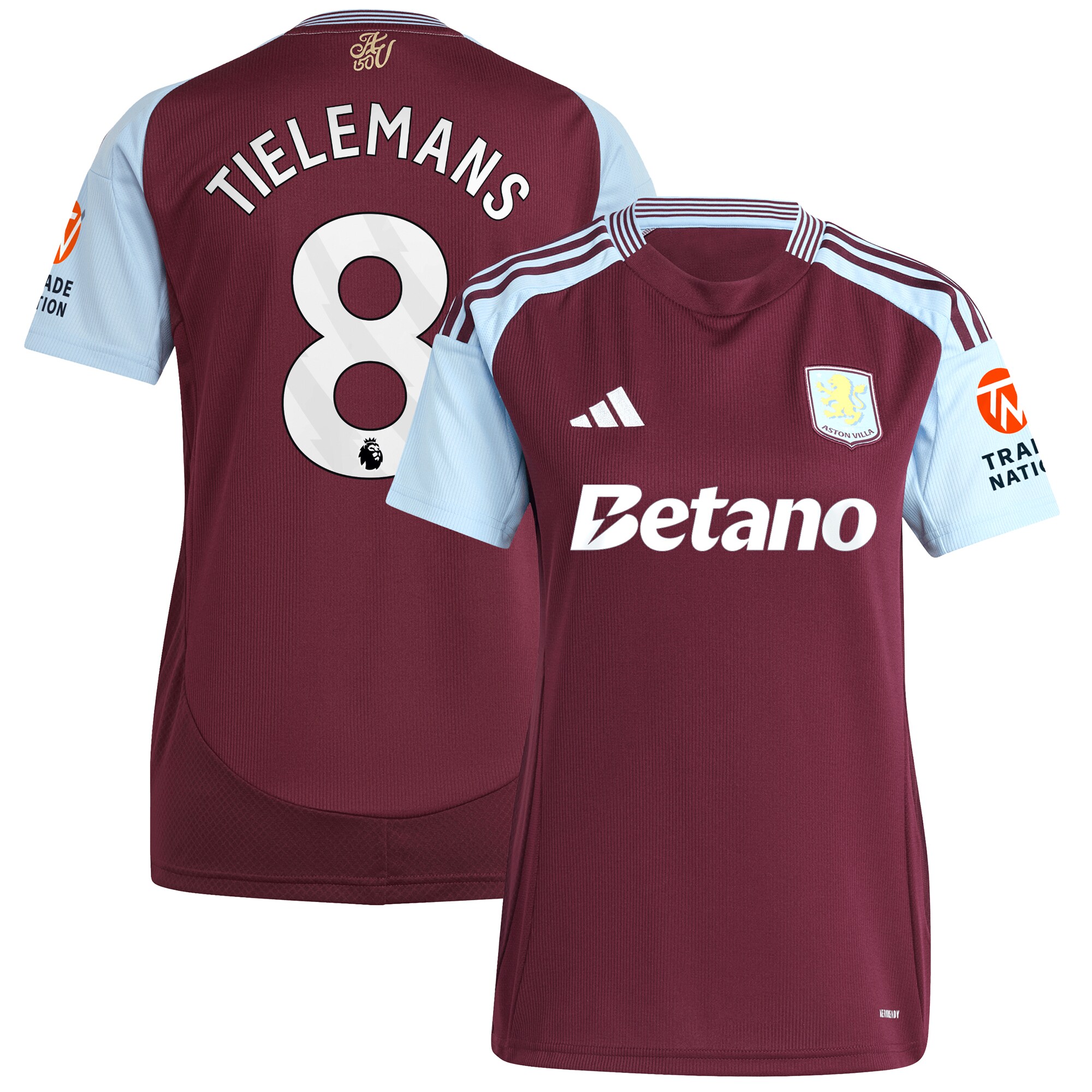 Aston Villa Jerseys - Official aston villa adidas home shirt 2024-25 – womens with tielemans 8 printing Collection for AVFC Fans