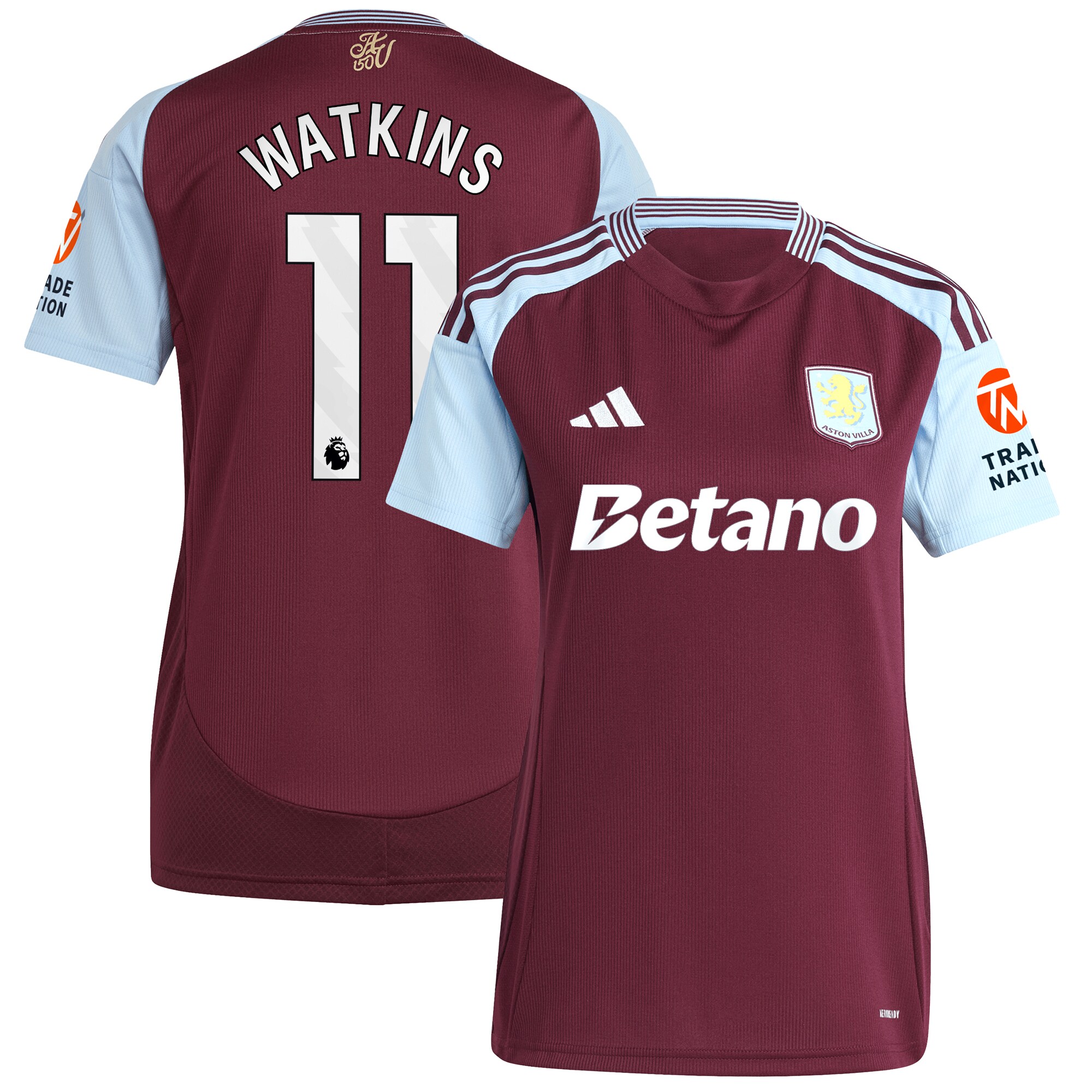 Aston Villa Jerseys - Official aston villa adidas home shirt 2024-25 – womens with watkins 11 printing Collection for AVFC Fans