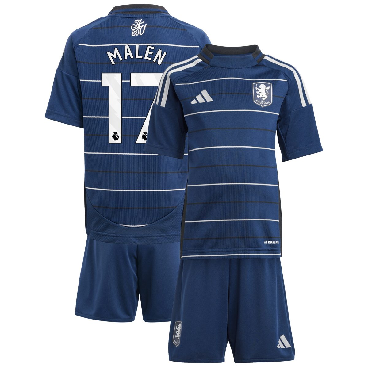 Aston Villa Jerseys - Official aston villa adidas third minikit 2024-25 with malen 17 printing Collection for AVFC Fans