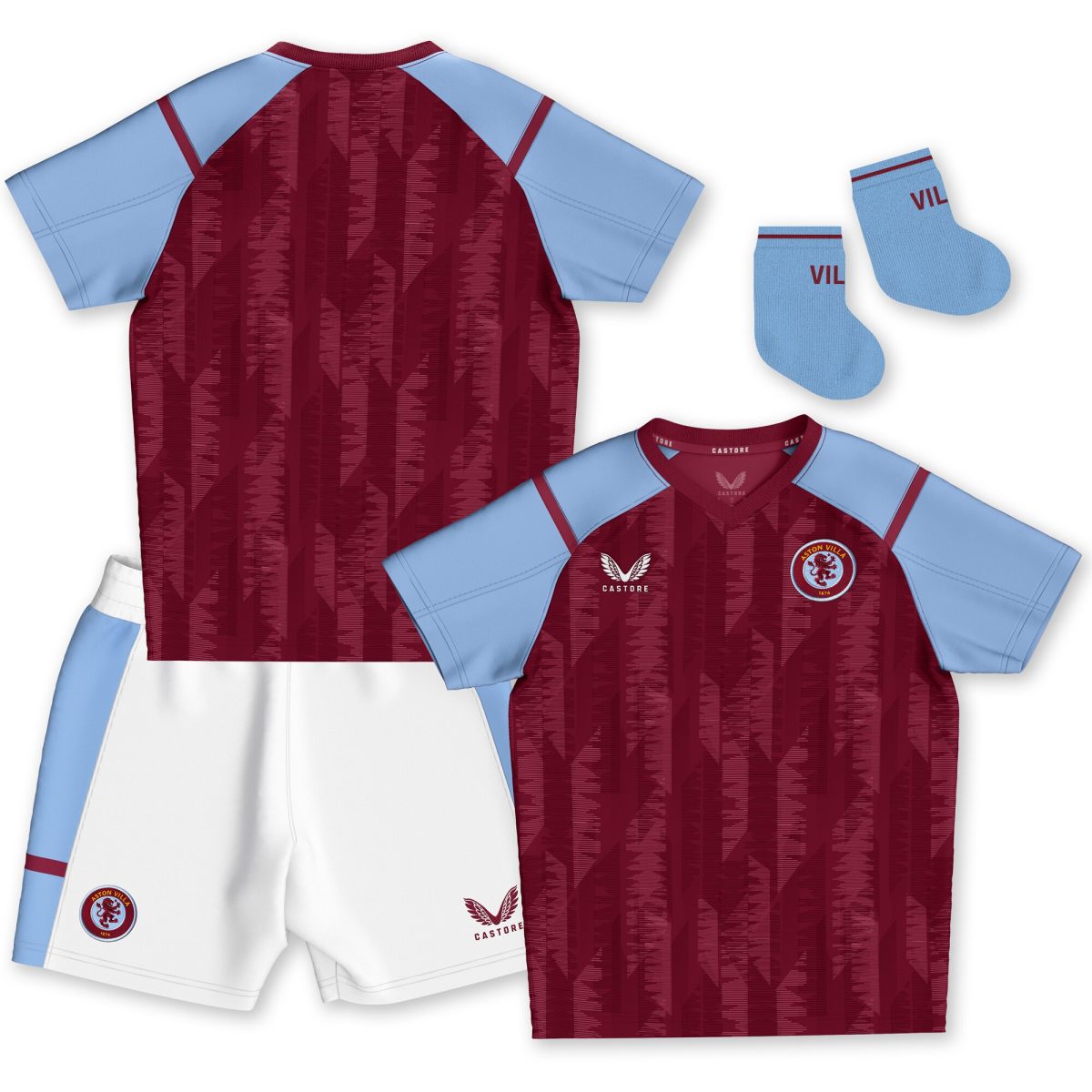 Aston Villa Jerseys - Official aston villa castore home baby kit 2023-24 with custom printing Collection for AVFC Fans