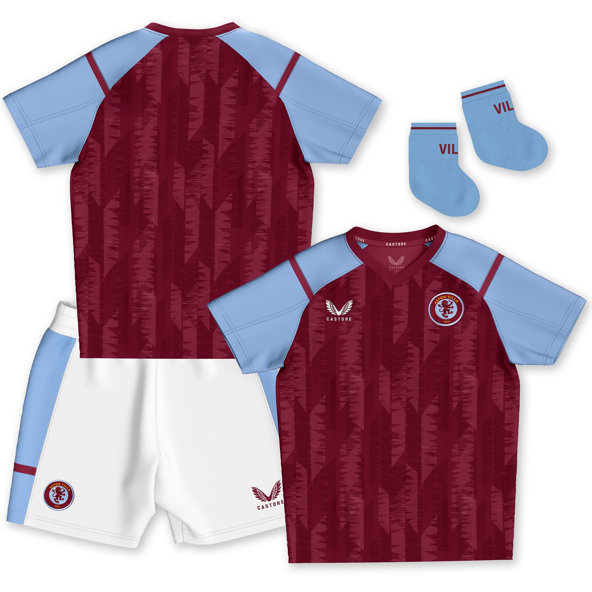 Aston Villa Jerseys - Official aston villa castore home baby kit 2023-24 with custom printing Collection for AVFC Fans
